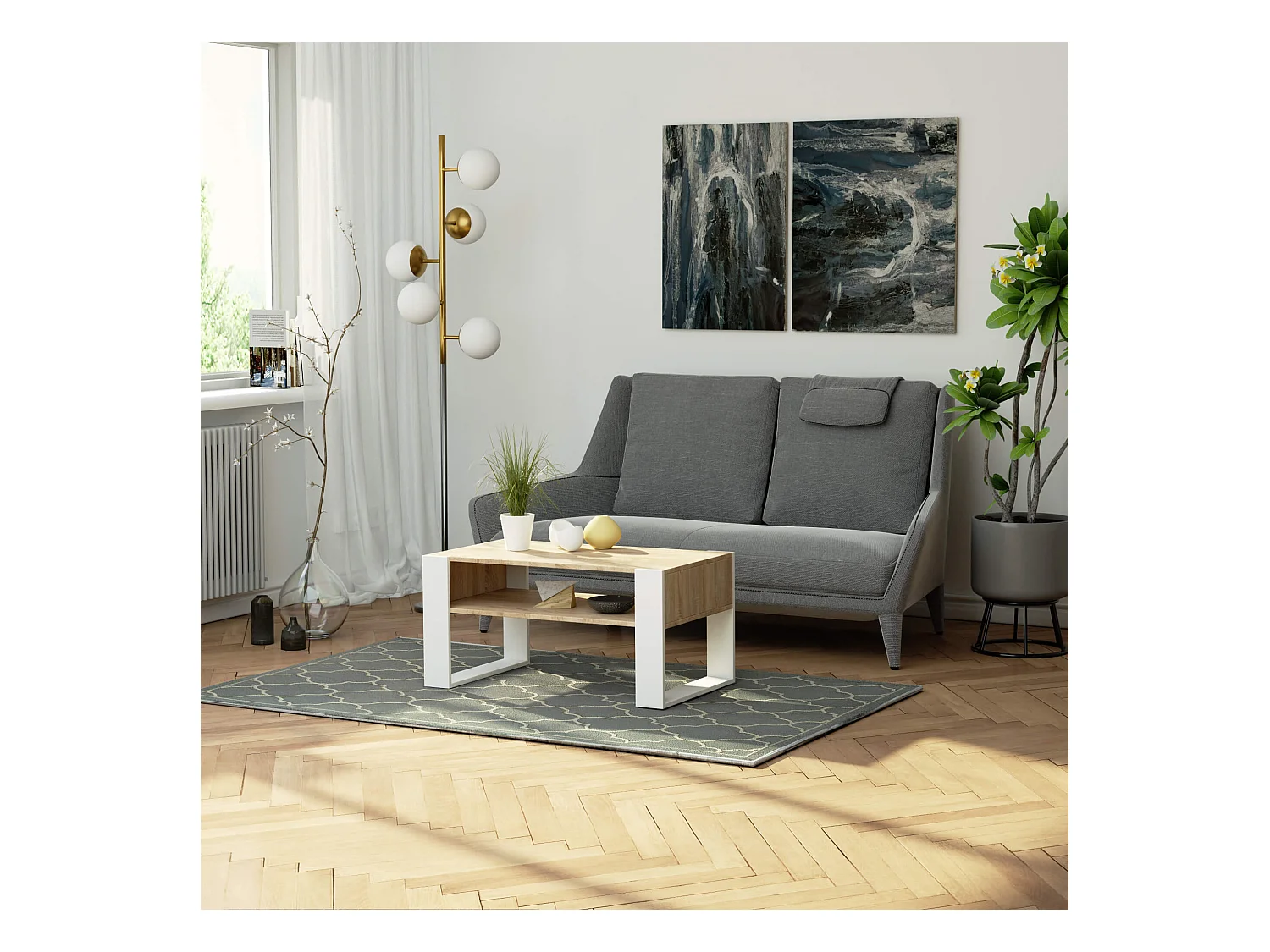 Table basse AKORD DOMI Chêne Sonoma 92 cm pieds Blanc 92x50x45 cm