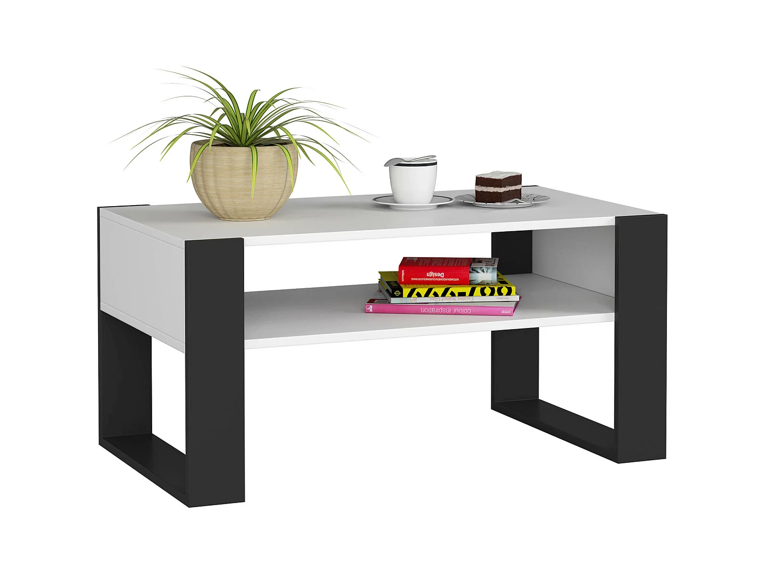 Table basse AKORD DOMI Blanche 92 cm pieds Noir 92x50x45 cm