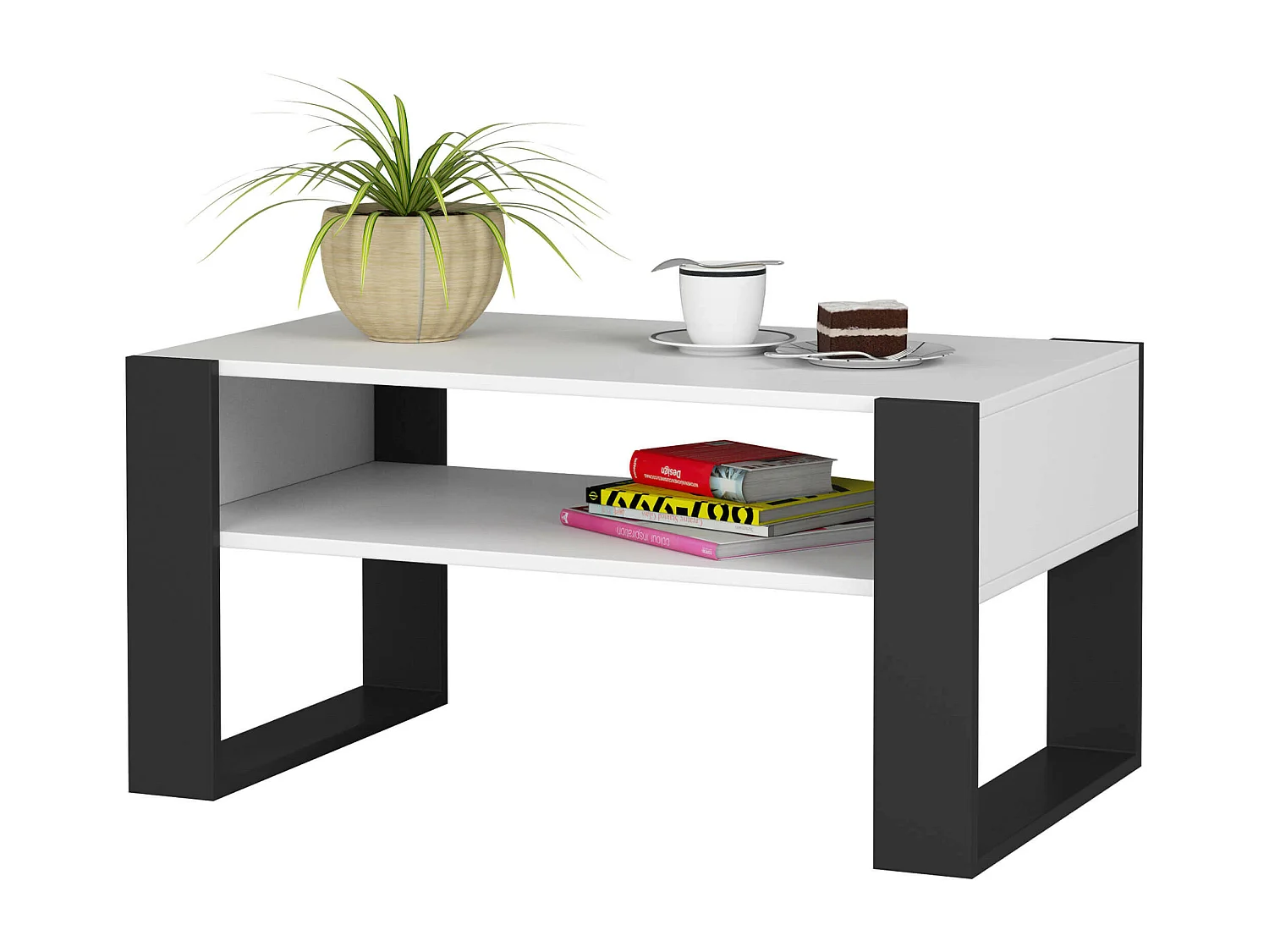 Table basse AKORD DOMI Blanche 92 cm pieds Noir 92x50x45 cm