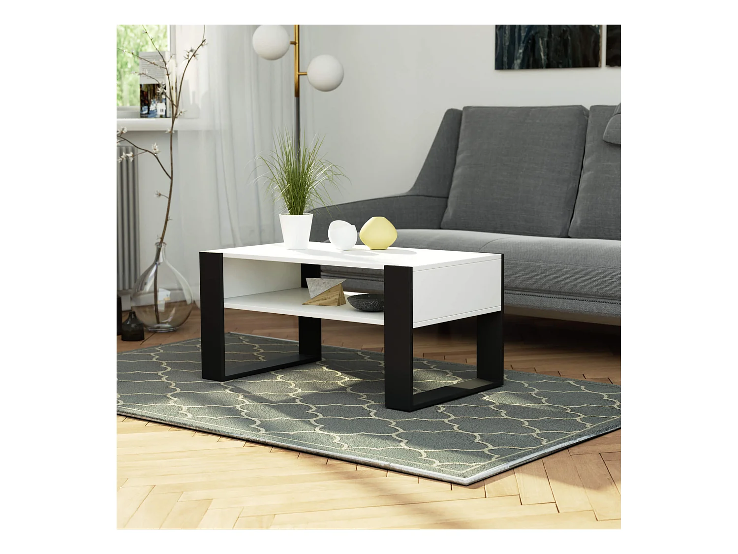 Stolik kawowy AKORD DOMI Biały 92 cm kolor Czarny mat 92x53x45 cm