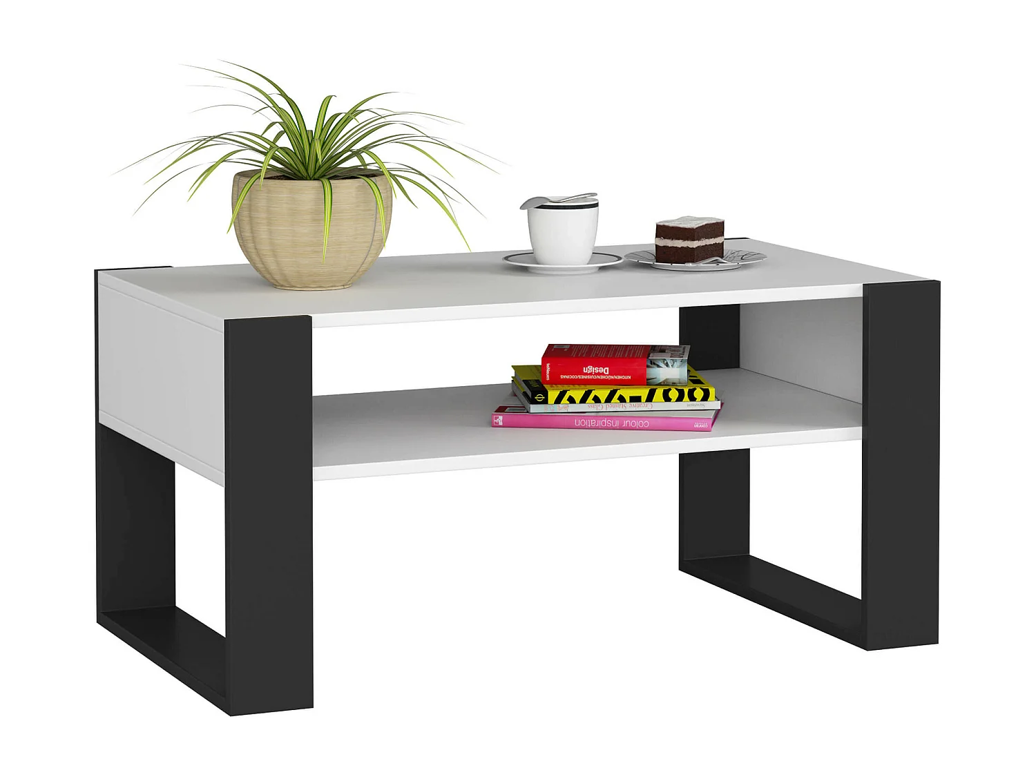 Salontafel Koffietafel DOMI / Wit - Zwart / 92x45x53 cm