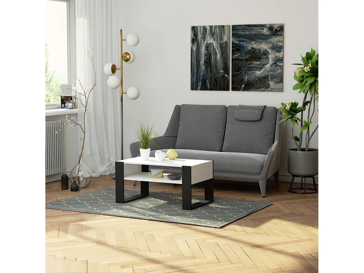 Salontafel Koffietafel DOMI / Wit - Zwart / 92x45x53 cm