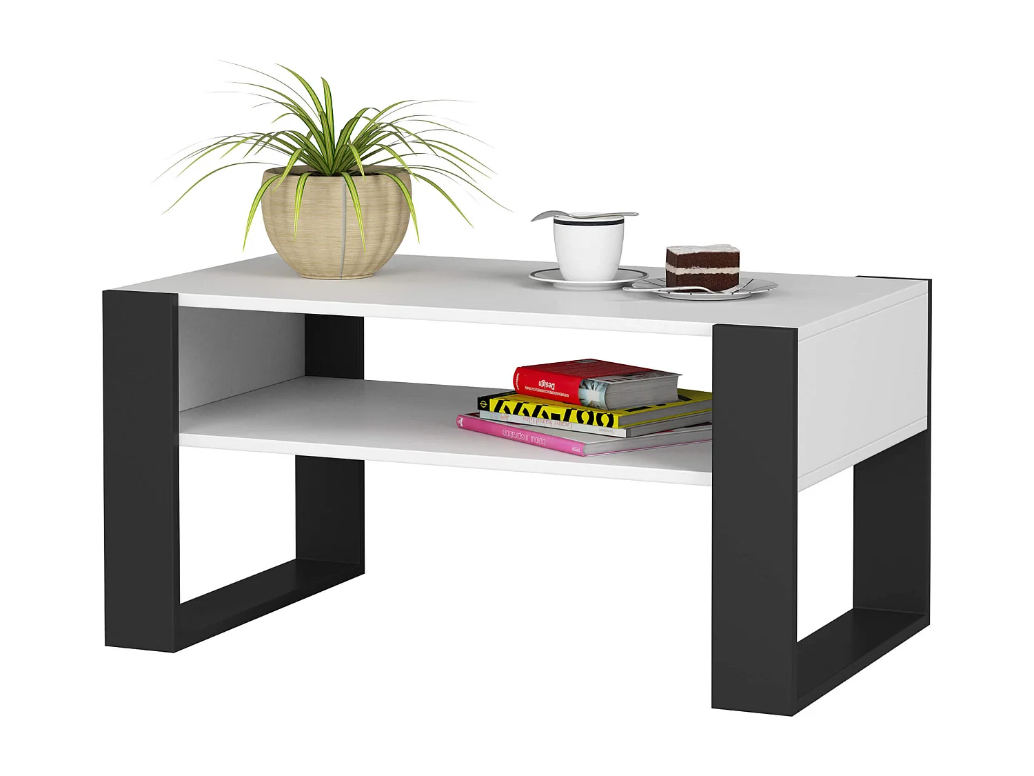 Table basse AKORD DOMI Blanche 92 cm pieds Noir 92x50x45 cm