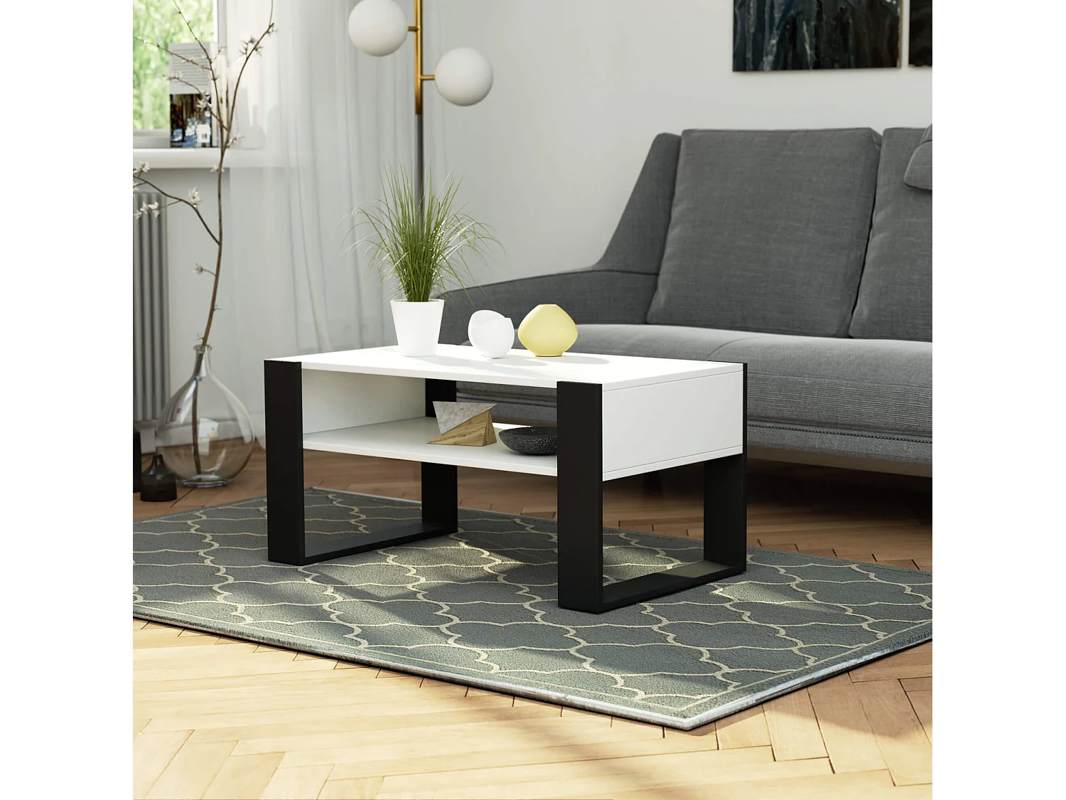 Table basse AKORD DOMI Blanche 92 cm pieds Noir 92x50x45 cm