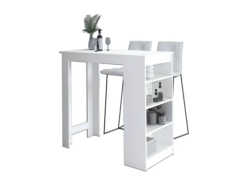 Witte Bartafel voor Barkrukken 115 cm - 4-Persoons Rechthoekig Tafelblad, ABS Rand, Mat Afwerking, Zelfmontage