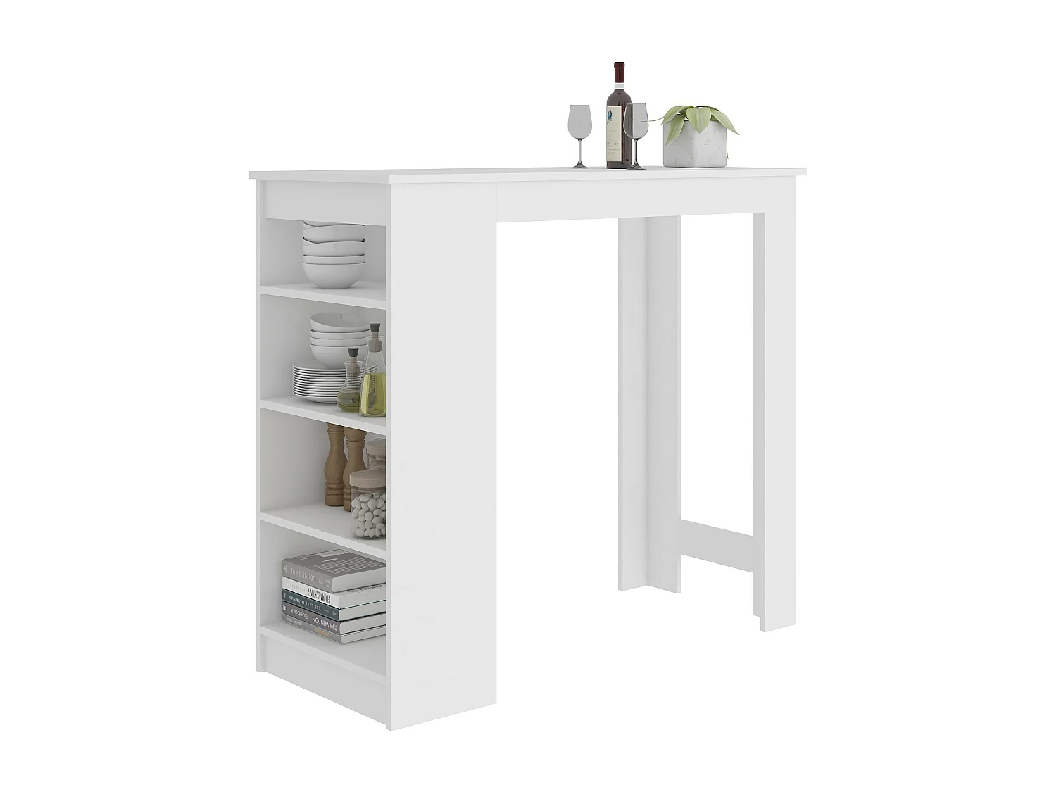 Witte Bartafel voor Barkrukken 115 cm - 4-Persoons Rechthoekig Tafelblad, ABS Rand, Mat Afwerking, Zelfmontage