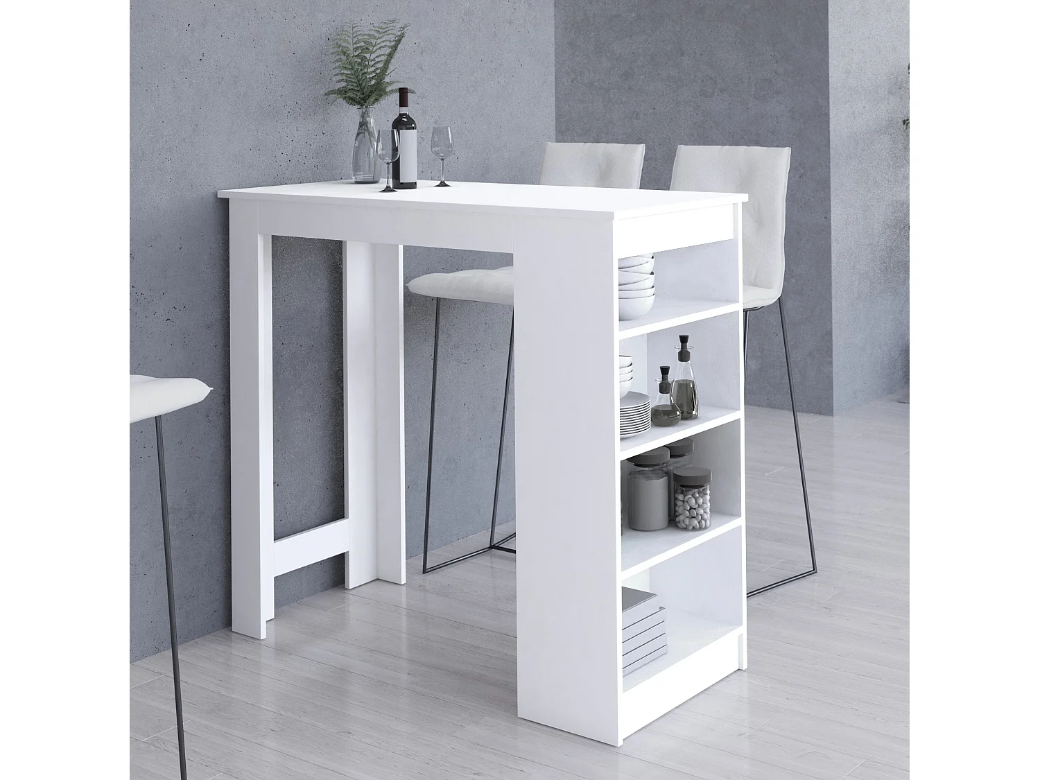 Witte Bartafel voor Barkrukken 115 cm - 4-Persoons Rechthoekig Tafelblad, ABS Rand, Mat Afwerking, Zelfmontage