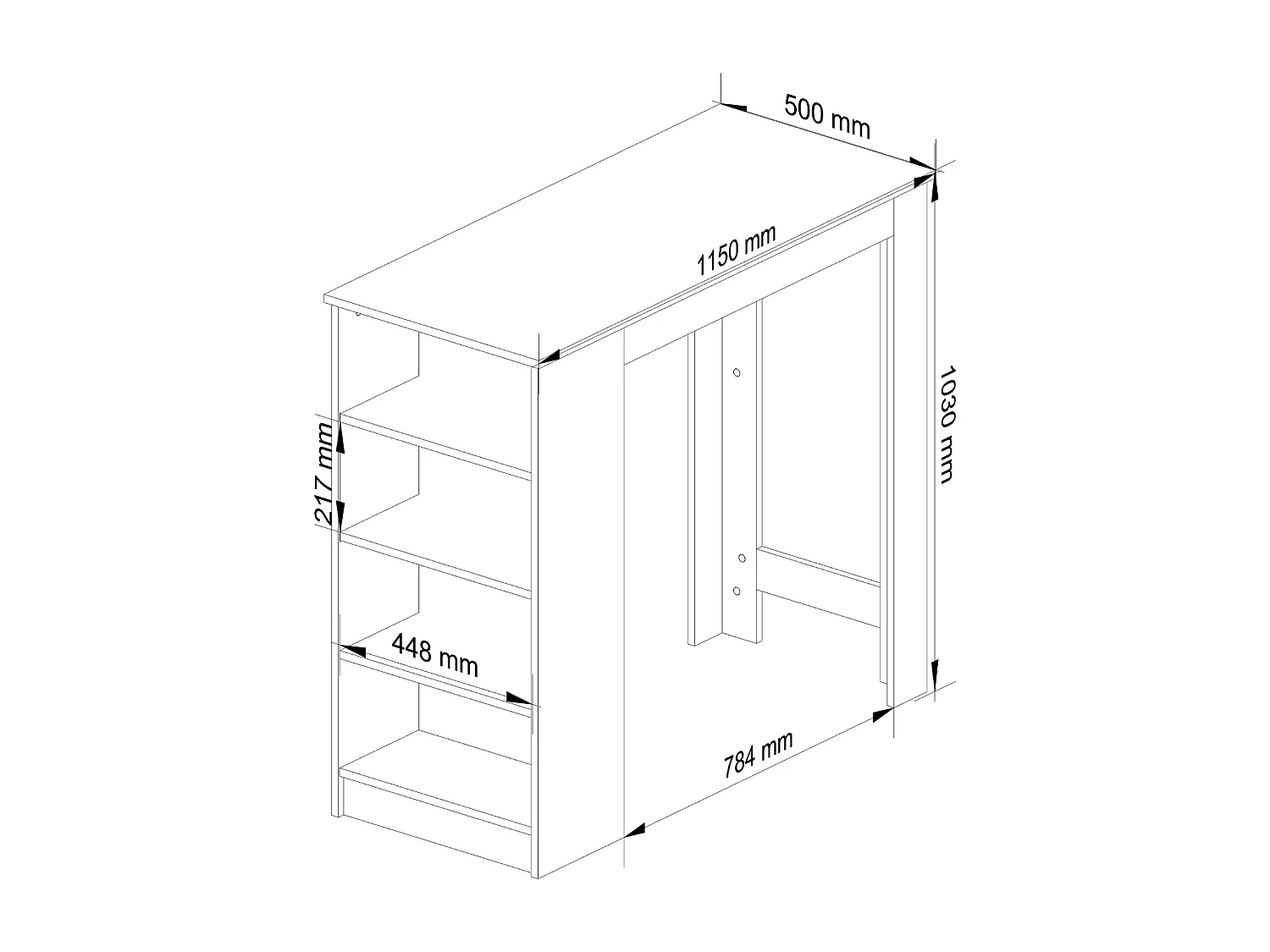 Table de bar pour le tabouret AKORD Blanche 115 cm façade Chêne Sonoma 4 étagères 115x50x103 cm