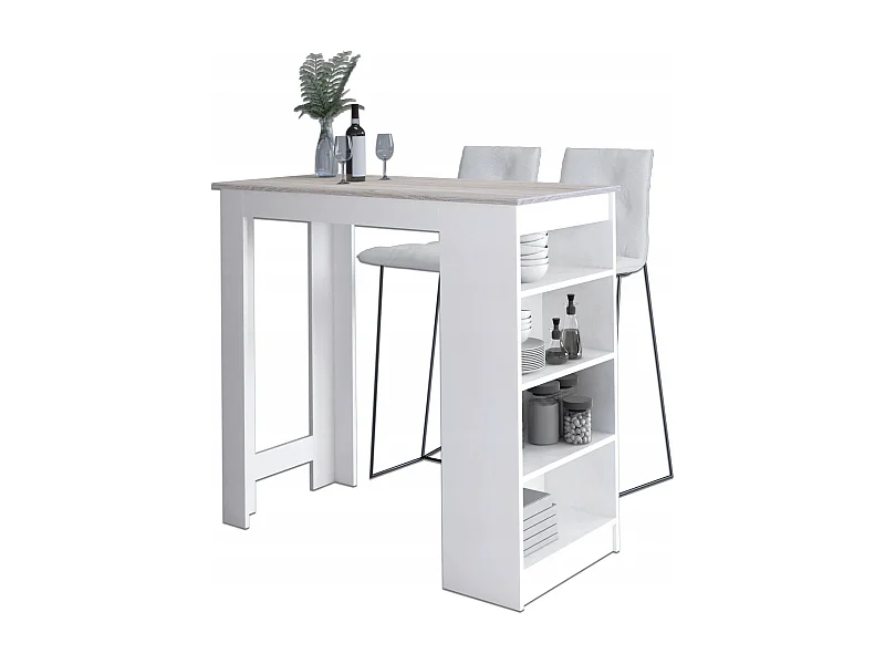 Stolik barowy pod hoker AKORD Biały 115 cm kolor Dąb Sonoma mat 4 półki 115x50x103 cm