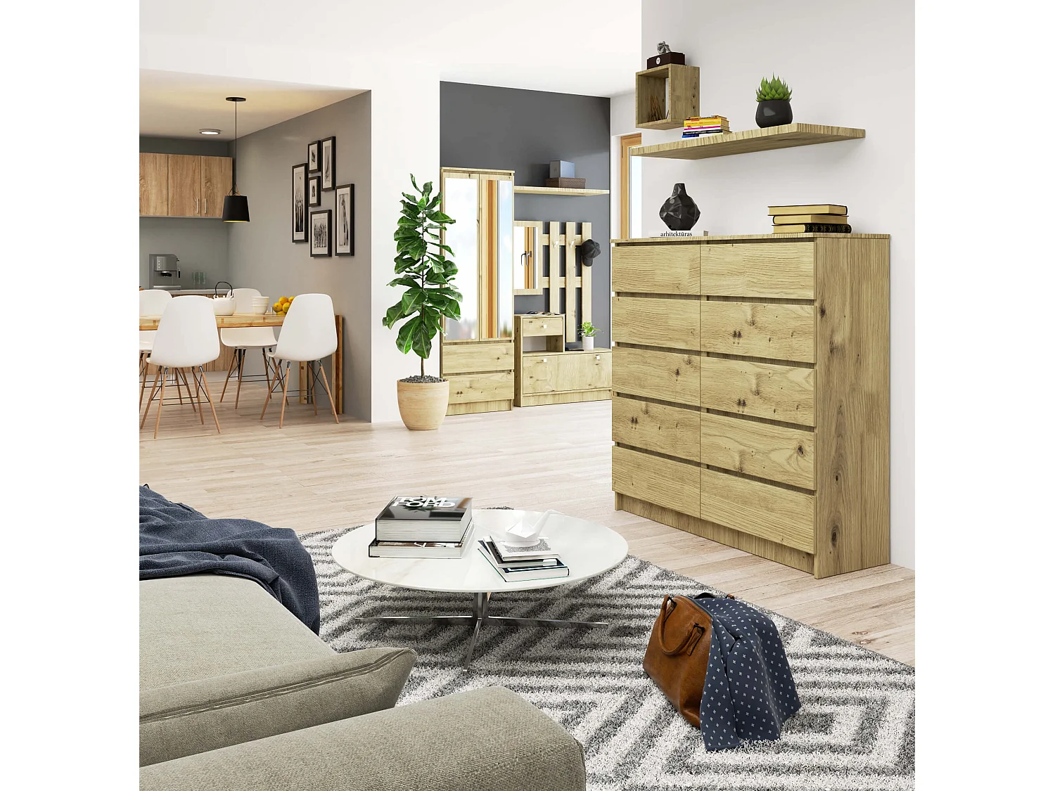 Komoda AKORD K120 Dąb Artisan 120 cm 10 szuflad kolor Dąb Artisan mat 120x40x121 cm