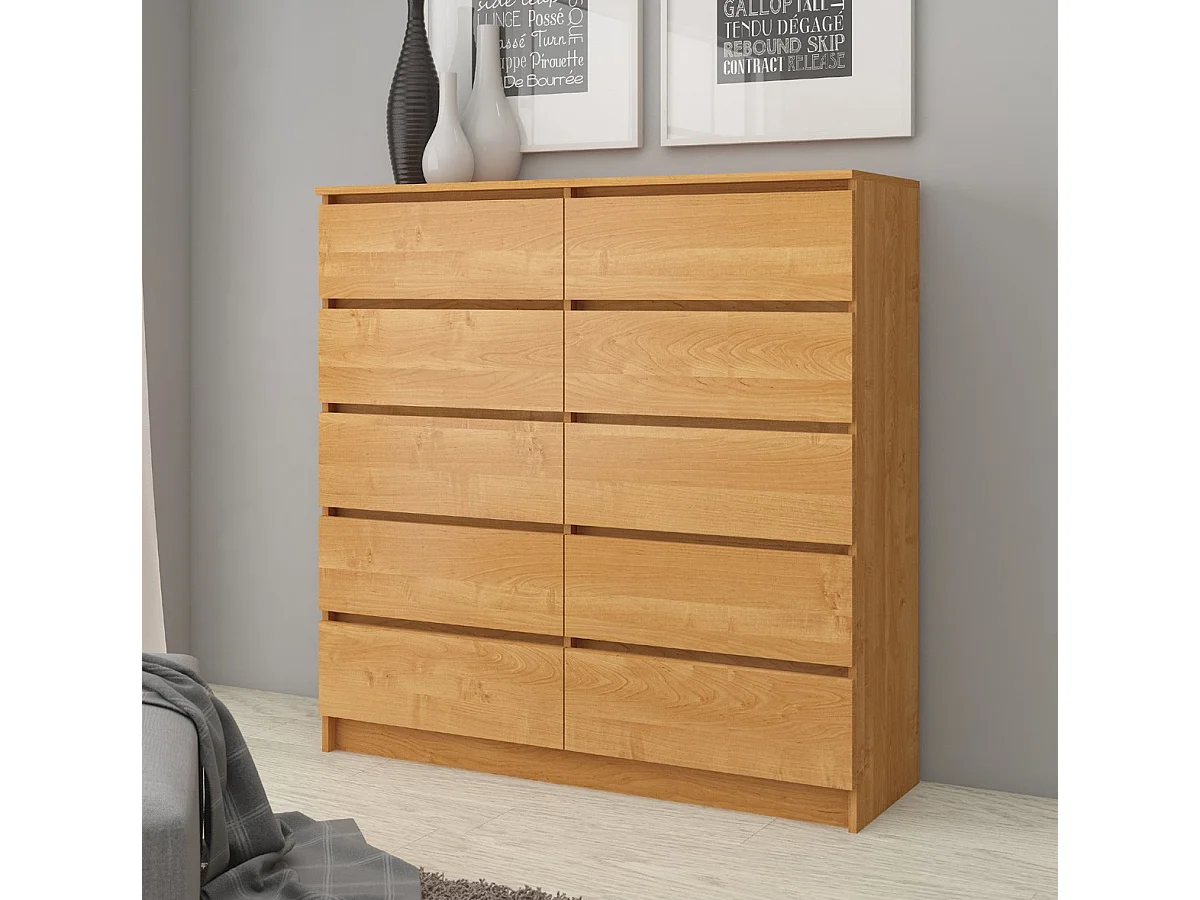 Commode AKORD K120 Aulne 120 cm 10 tiroirs façade Aulne 120x40x121 cm