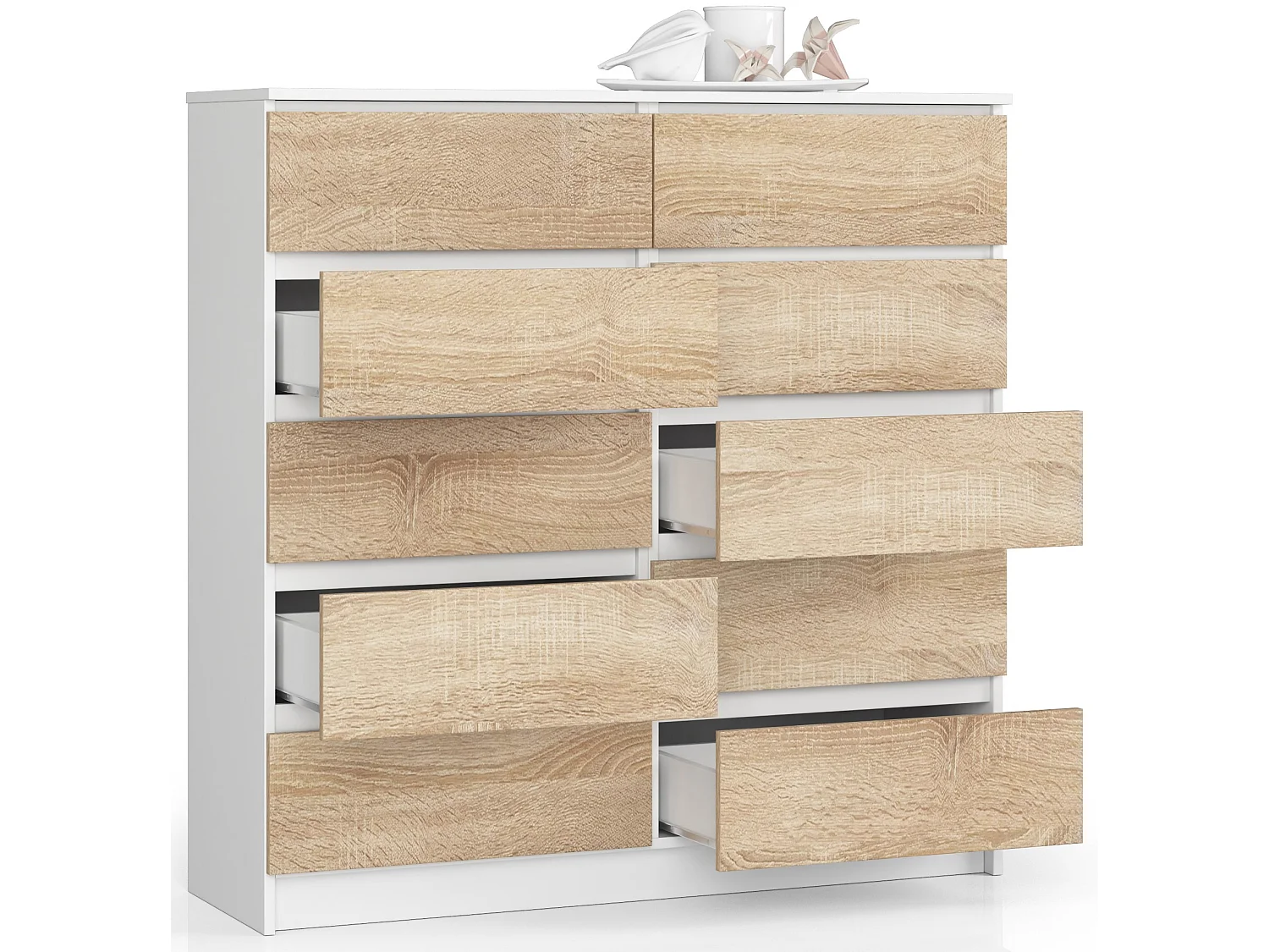 Cassettiera AKORD K120 Bianca 120 cm 10 cassetti inserto frontale Sonoma Quercia 120x40x121 cm