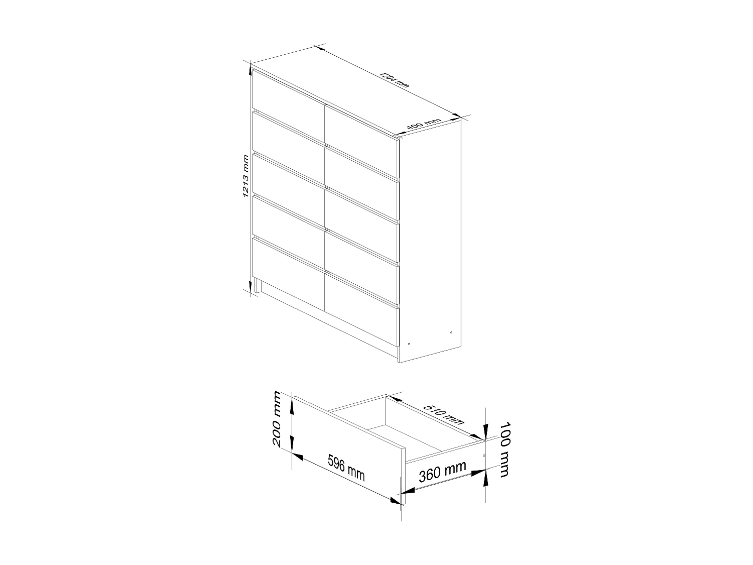 Cassettiera AKORD K120 Bianca 120 cm 10 cassetti inserto frontale Sonoma Quercia 120x40x121 cm