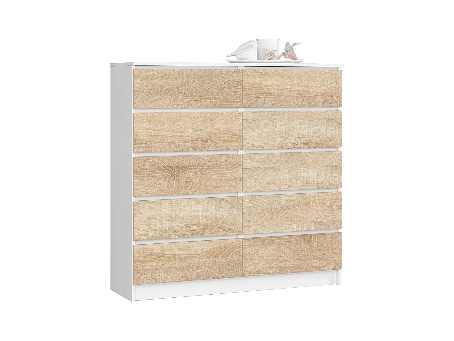 Cómoda AKORD K120 Blanco 120 cm 10 cajones frente en color Roble Sonoma 120x40x121 cm
