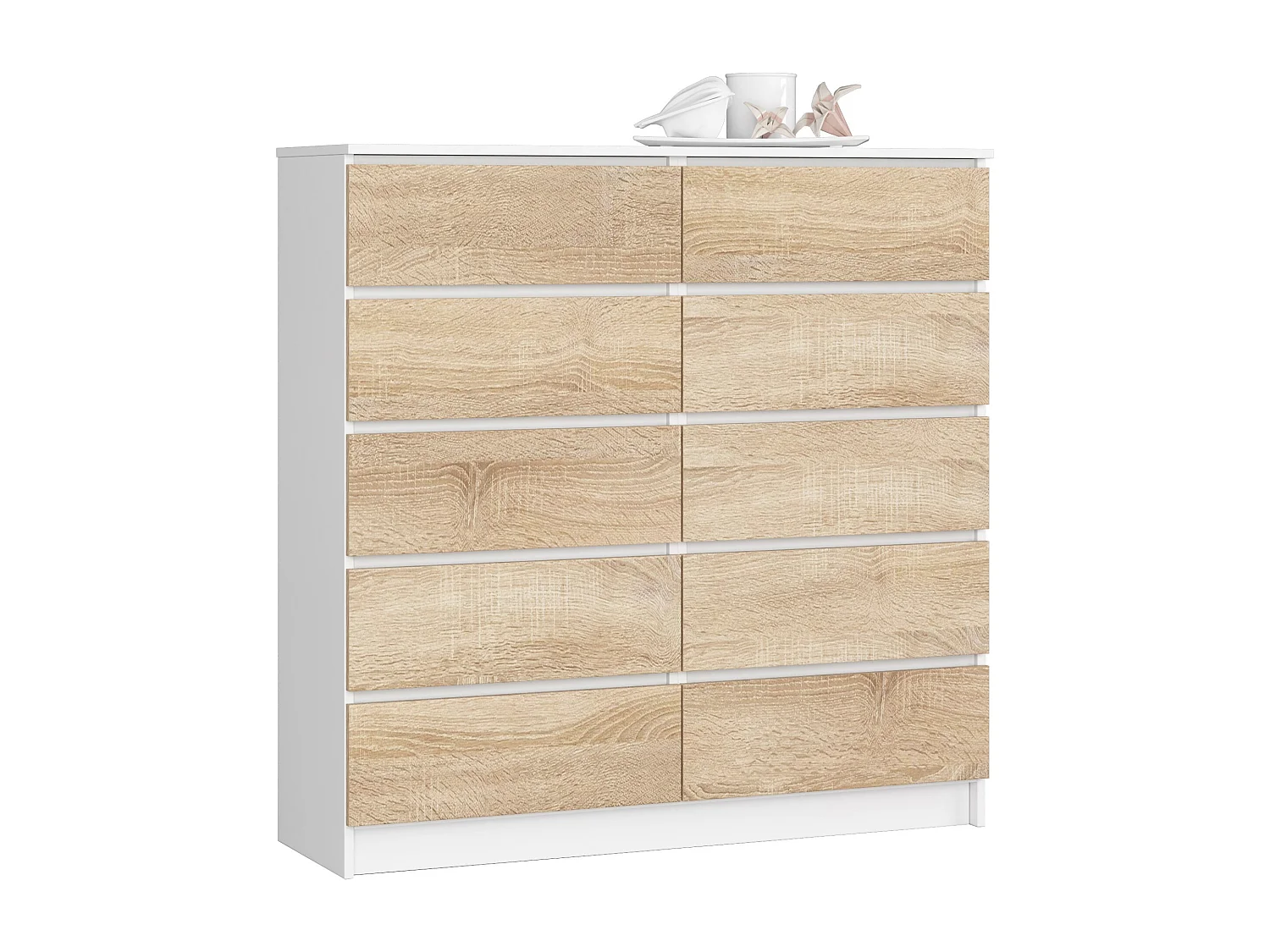 Commode AKORD K120 Blanche 120 cm 10 tiroirs façade Chêne Sonoma 120x40x121 cm