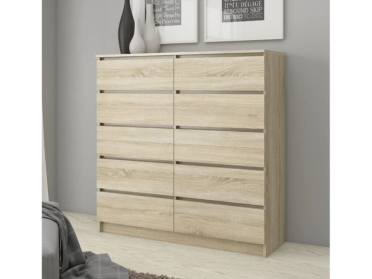 Commode AKORD K120 Chêne Sonoma 120 cm 10 tiroirs façade Chêne Sonoma 120x40x121 cm