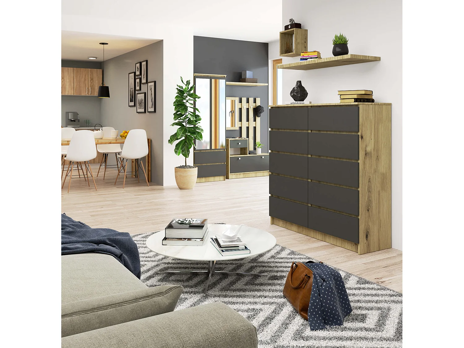 Kommode Met 10 Laden K120 - Artisan Eik/Grijs Mat - Stijlvolle Zelfmontage Meubelen