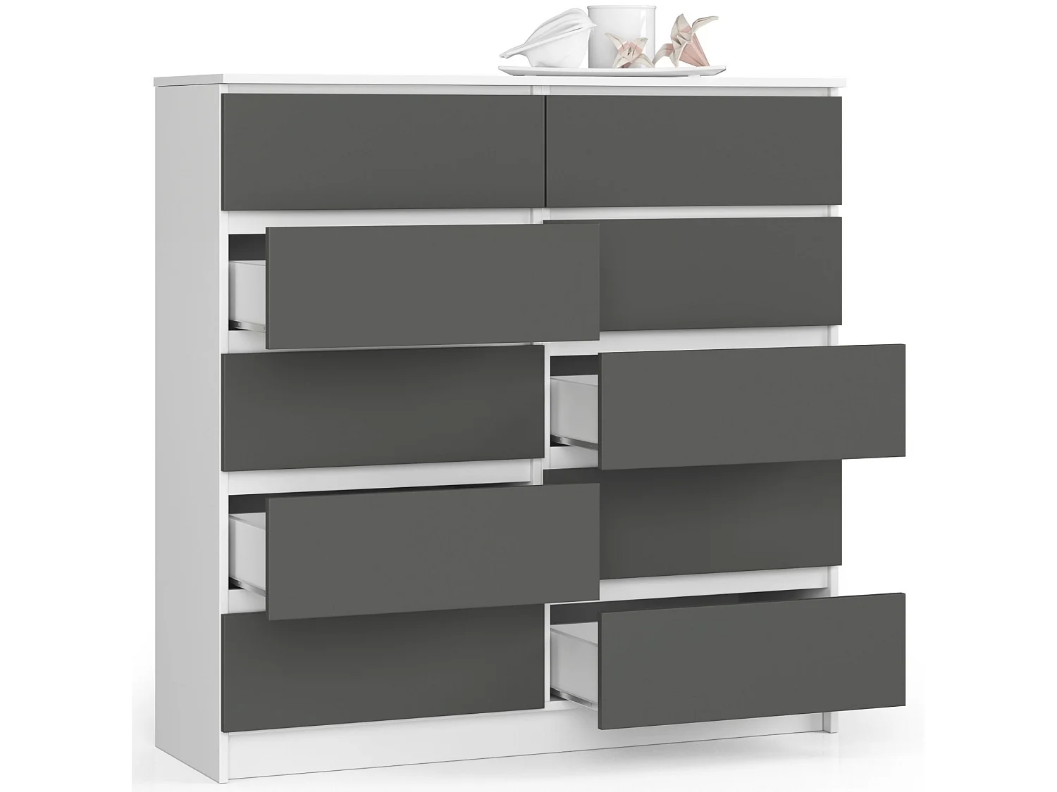 Cassettiera AKORD K120 Bianca 120 cm 10 cassetti inserto frontale Grigio Grafite 120x40x121 cm