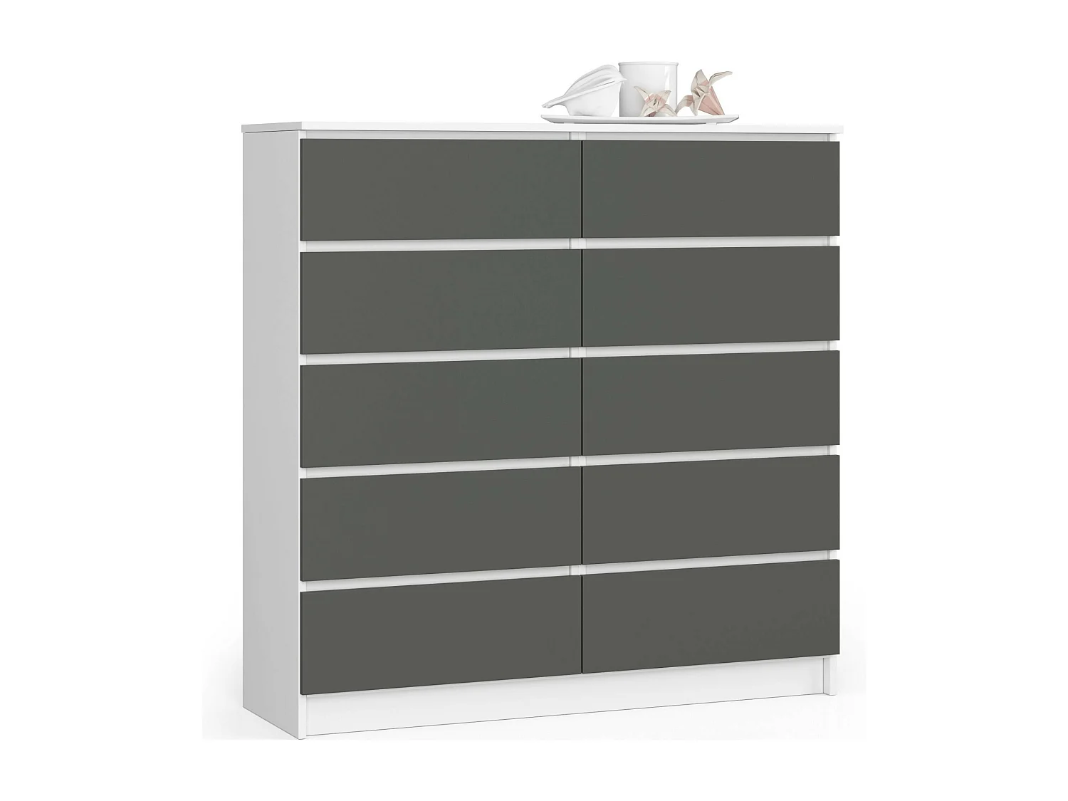 Cassettiera AKORD K120 Bianca 120 cm 10 cassetti inserto frontale Grigio Grafite 120x40x121 cm
