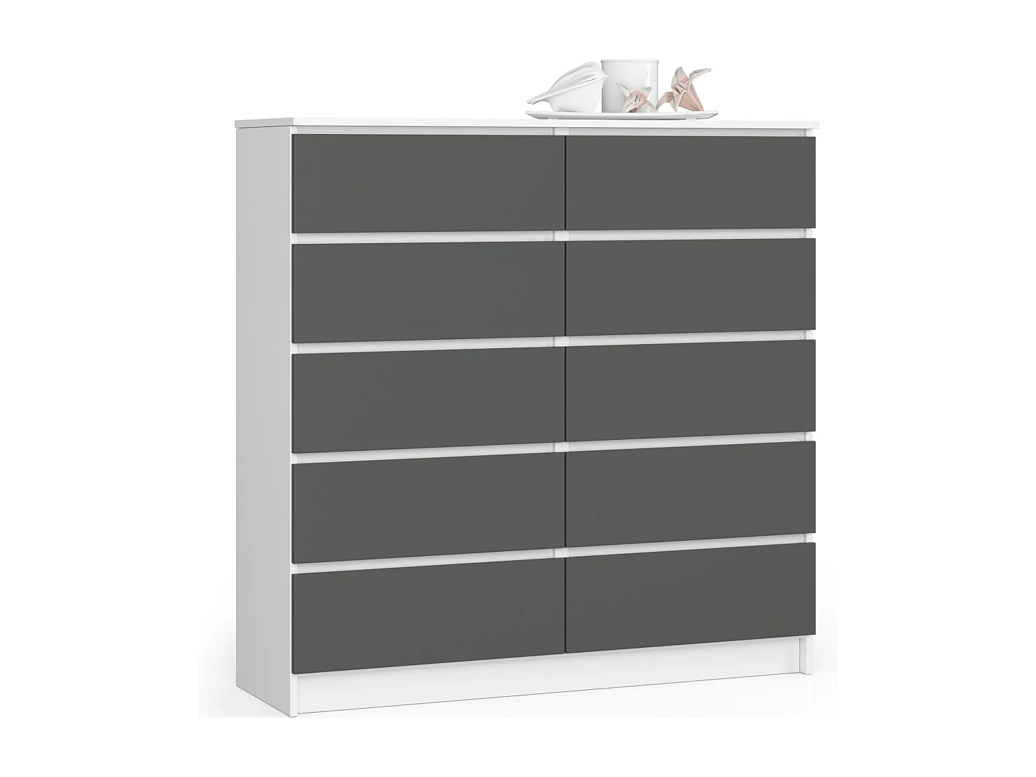 Commode AKORD K120 Blanche 120 cm 10 tiroirs façade Gris Graphite 120x40x121 cm