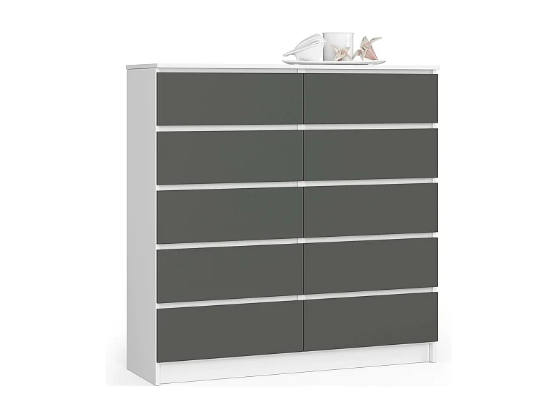 Ladekast K120 met 10 Lades / AKORD Furniture Factory / Wit - Grafietgrijs / 120 x 121 x 40 cm
