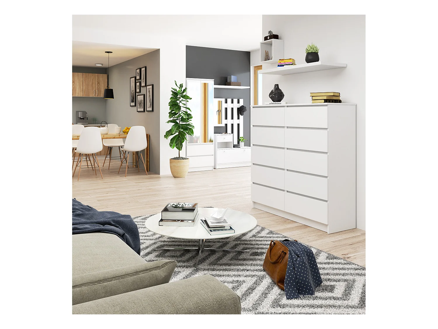 Kommode AKORD K120 Weiß 120 cm 10 Schubladen B120 x H121 x T40 cm