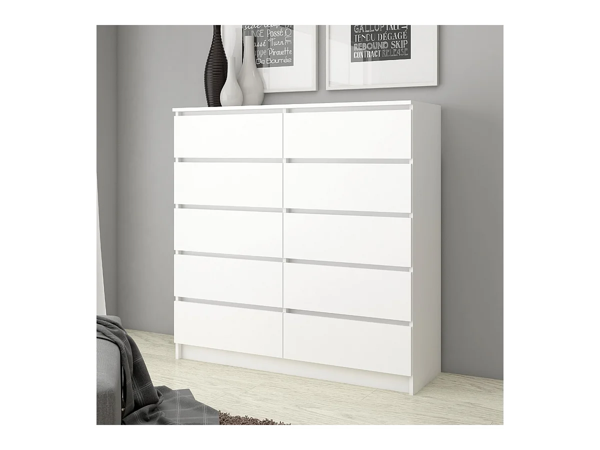 Kommode AKORD K120 Weiß 120 cm 10 Schubladen B120 x H121 x T40 cm