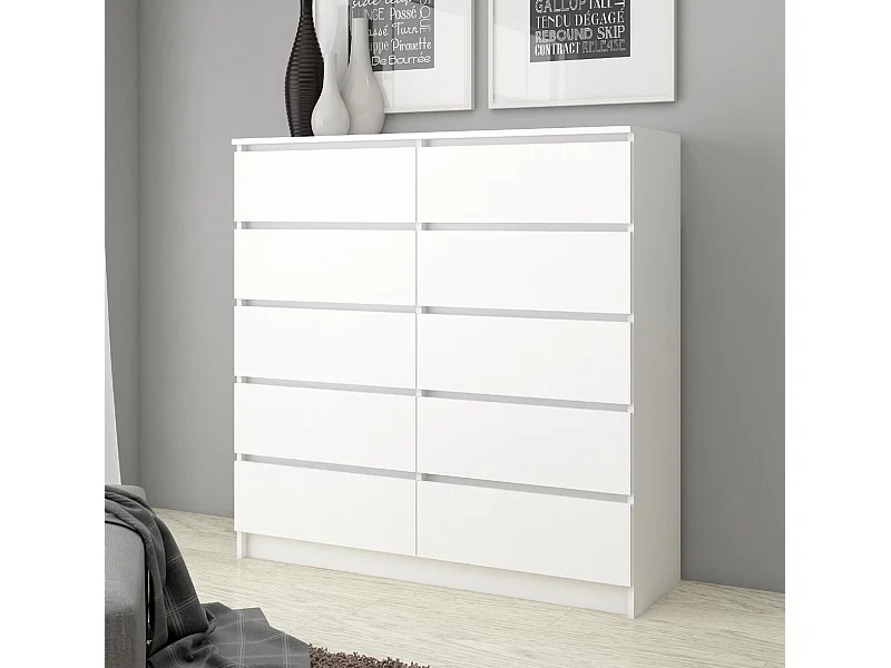 Kommode AKORD K120 Weiß 120 cm 10 Schubladen B120 x H121 x T40 cm