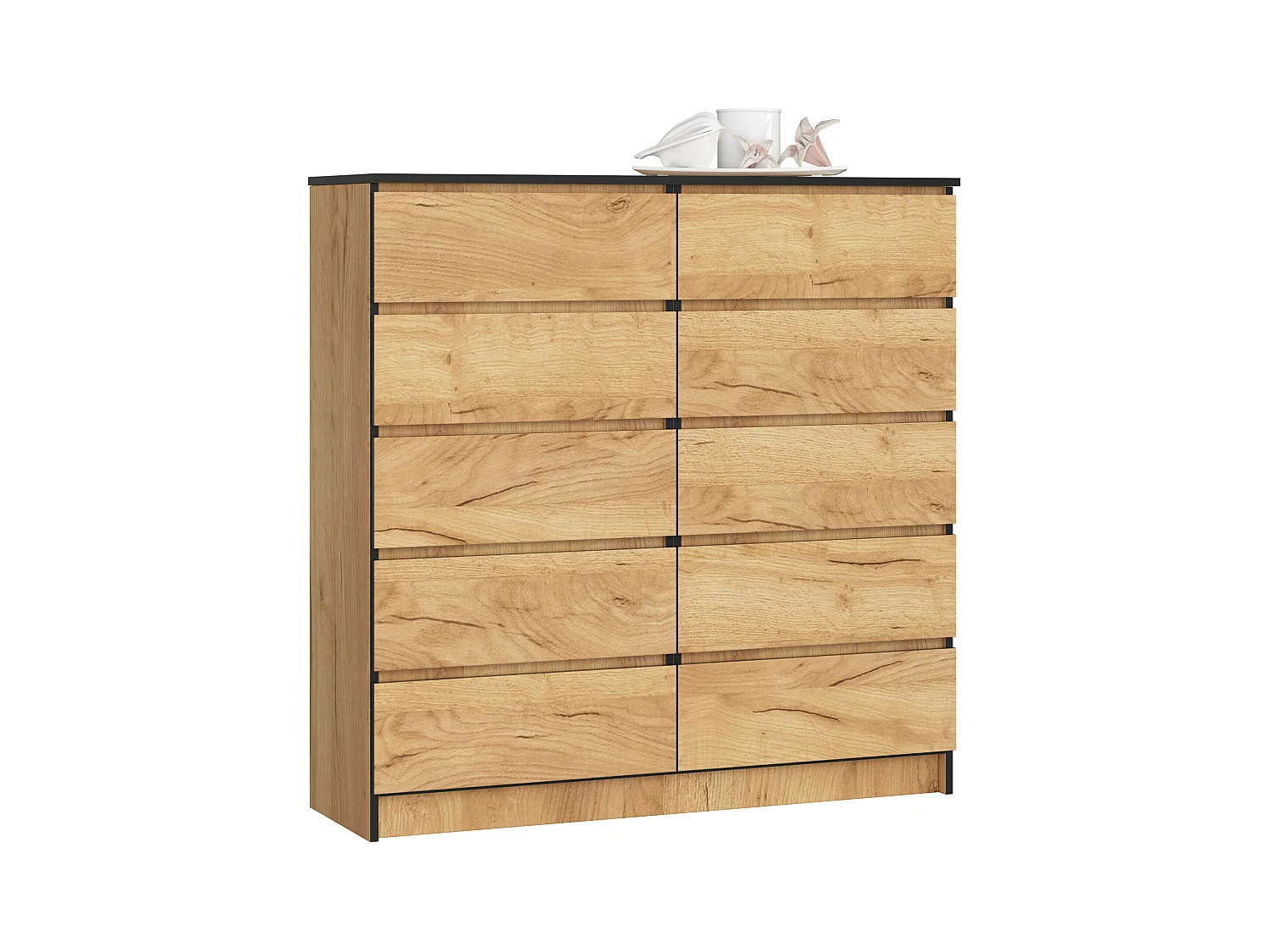 Commode AKORD K120 Chêne Craft 120 cm 10 tiroirs façade Chêne Craft 120x40x121 cm