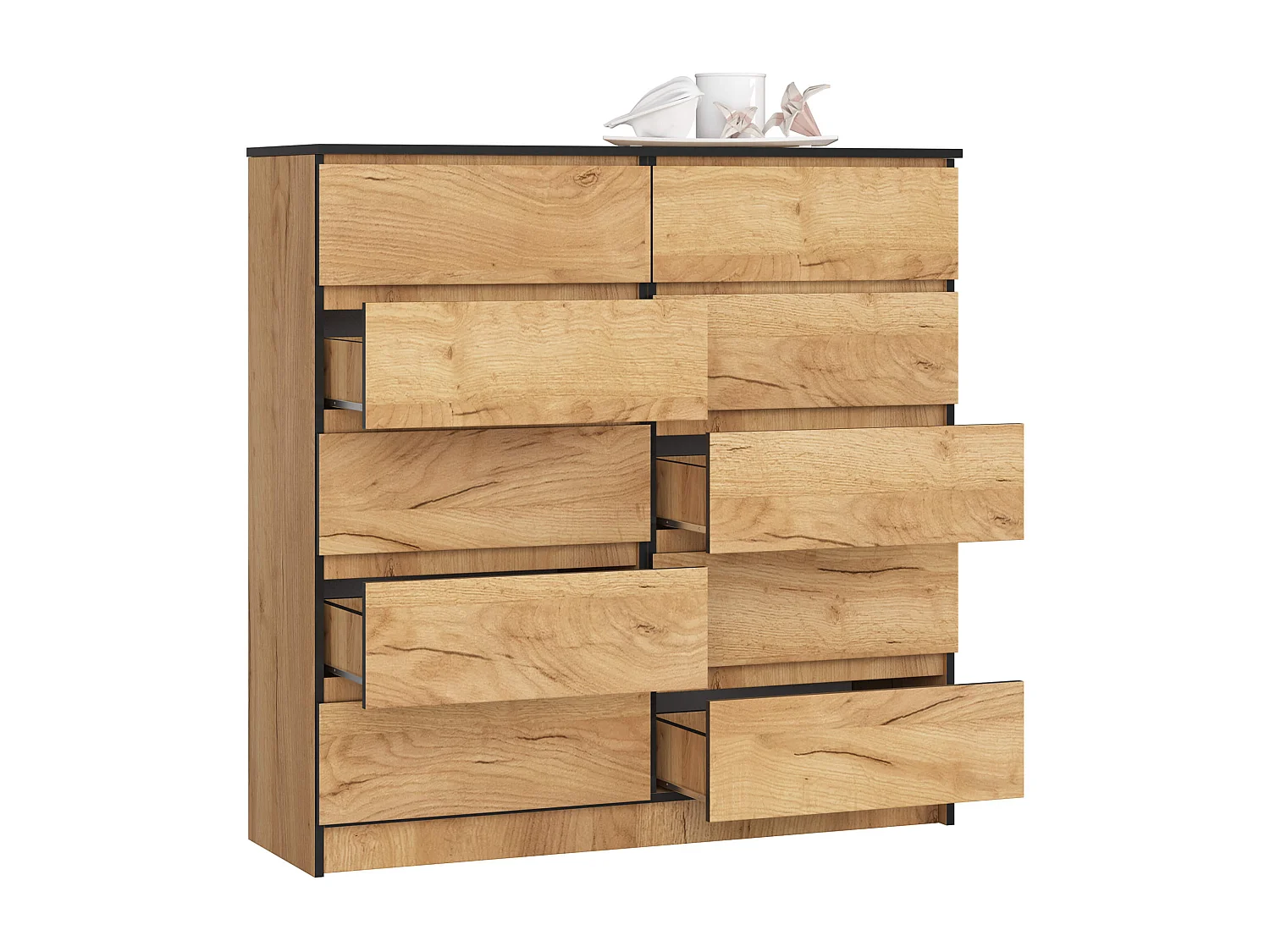 Commode AKORD K120 Chêne Craft 120 cm 10 tiroirs façade Chêne Craft 120x40x121 cm