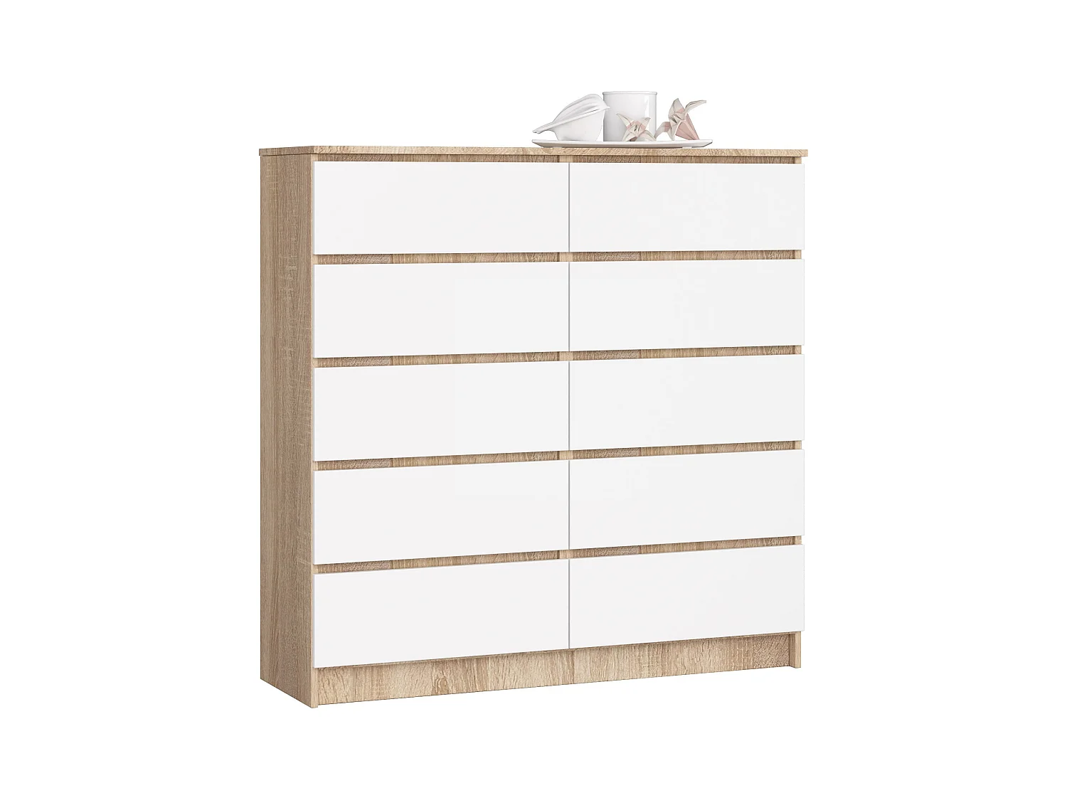 Commode AKORD K120 Chêne Sonoma 120 cm 10 tiroirs façade Blanche 120x40x121 cm