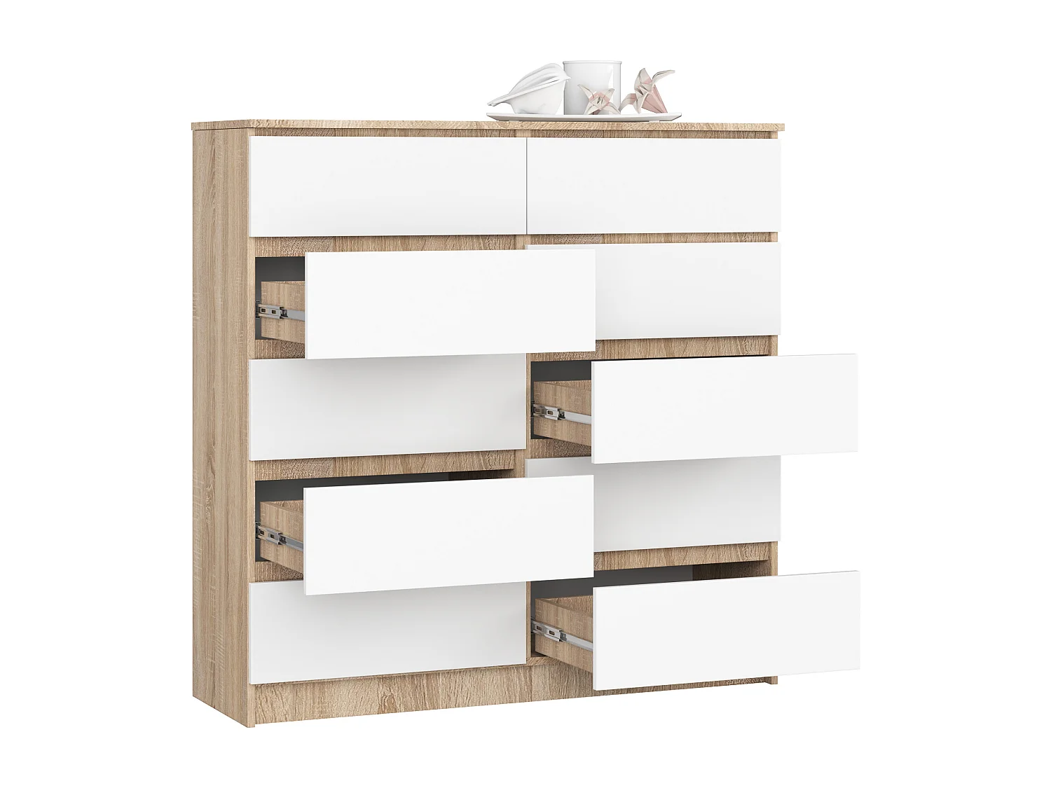 Cómoda AKORD K120 Roble Sonoma 120 cm 10 cajones frente en color Blanco 120x40x121 cm