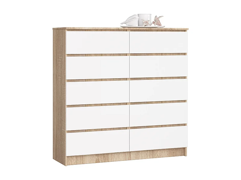 Commode AKORD K120 Chêne Sonoma 120 cm 10 tiroirs façade Blanche 120x40x121 cm
