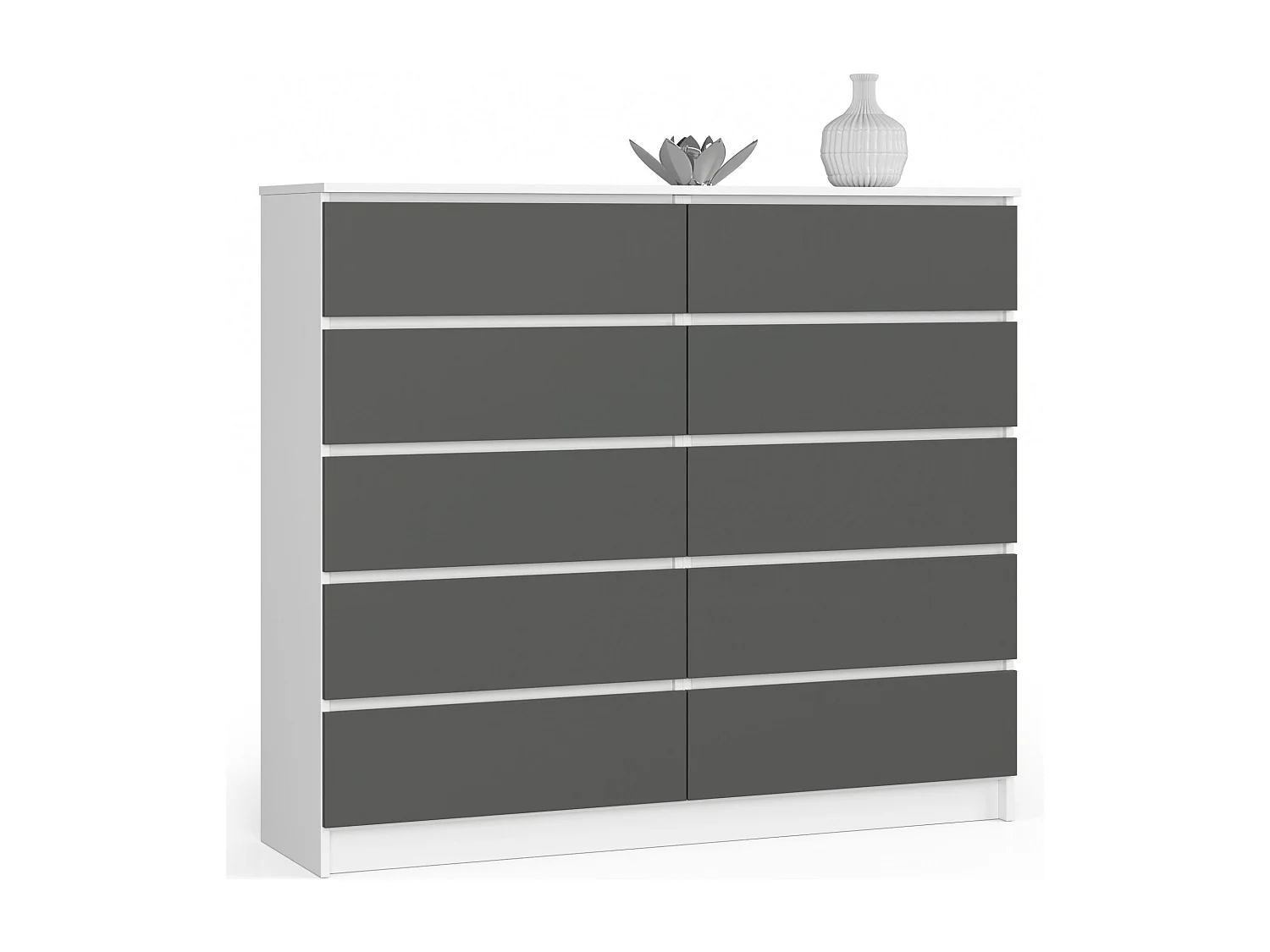 Commode AKORD K140 Blanche 138 cm 10 tiroirs façade Gris Graphite 138x40x121 cm