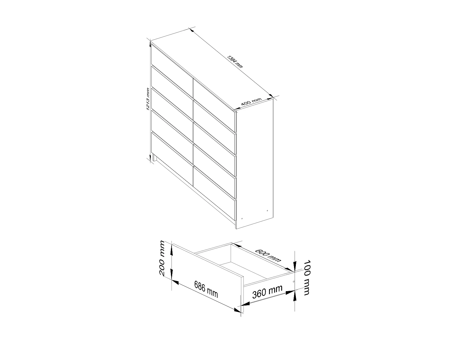 Kommode AKORD K140 Weiß 138 cm 10 Schubladen Front Graphitgrau B138 x H121 x T40 cm