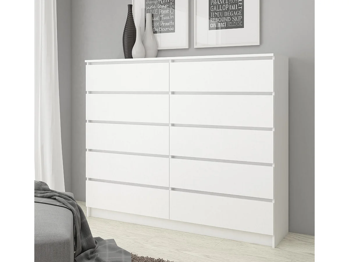 Kommode AKORD K140 Weiß 138 cm 10 Schubladen B138 x H121 x T40 cm