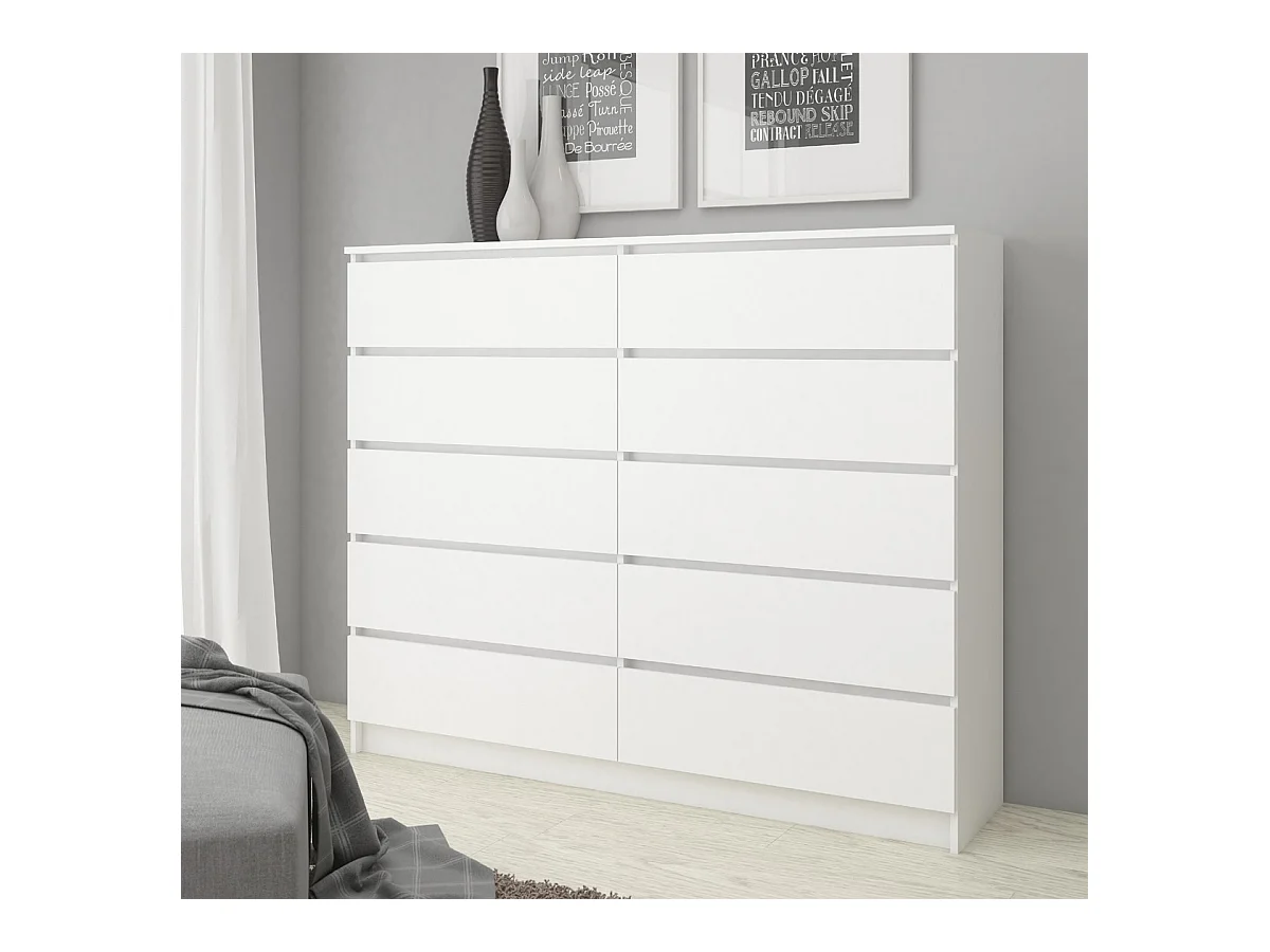 Witte Staande Commode K140 met 10 Laden - Mat Afwerking - Zelfmontage