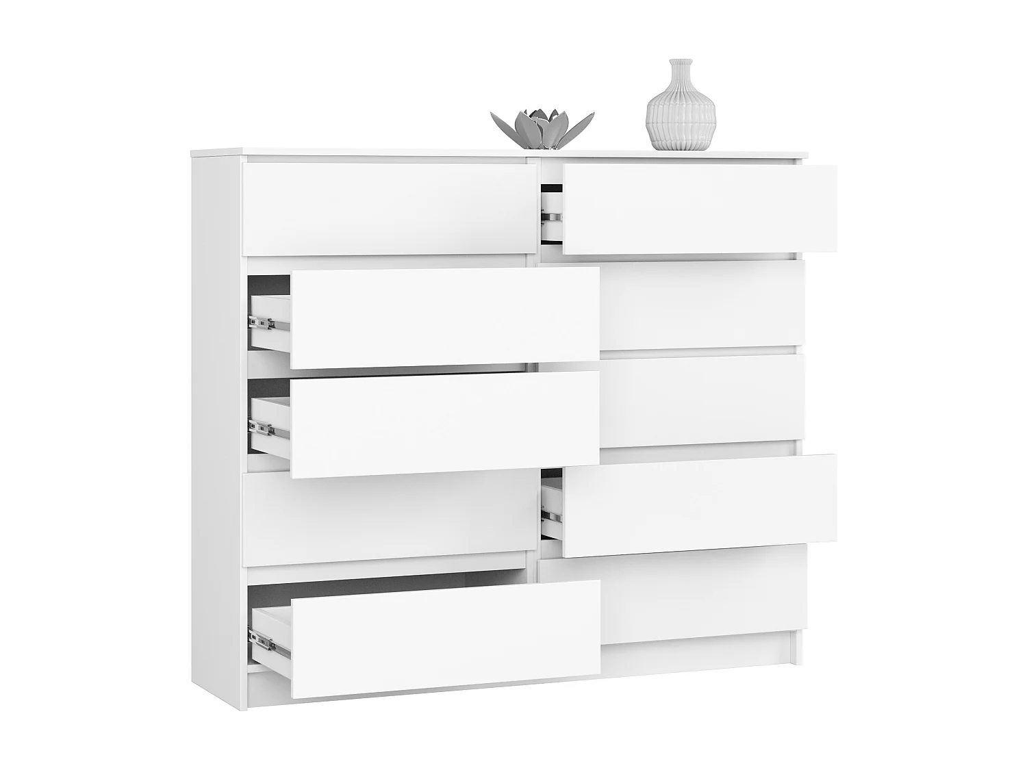 Commode AKORD K140 Blanche 138 cm 10 tiroirs façade Blanche 138x40x121 cm