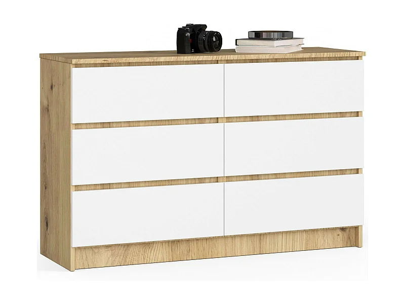 Cassettiera AKORD K120 Quercia Artisan 120 cm 6 cassetti inserto frontale Bianco 120x40x77 cm
