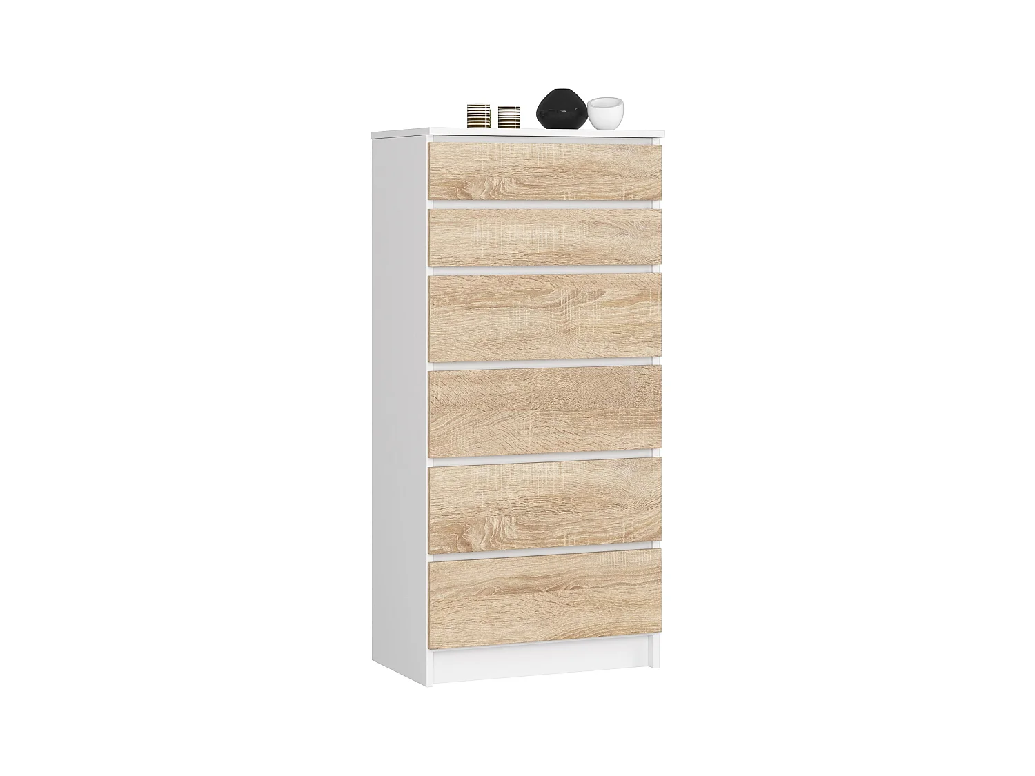 Commode AKORD K60 Blanche 60 cm 6 tiroirs façade Chêne Sonoma 60x40x130 cm