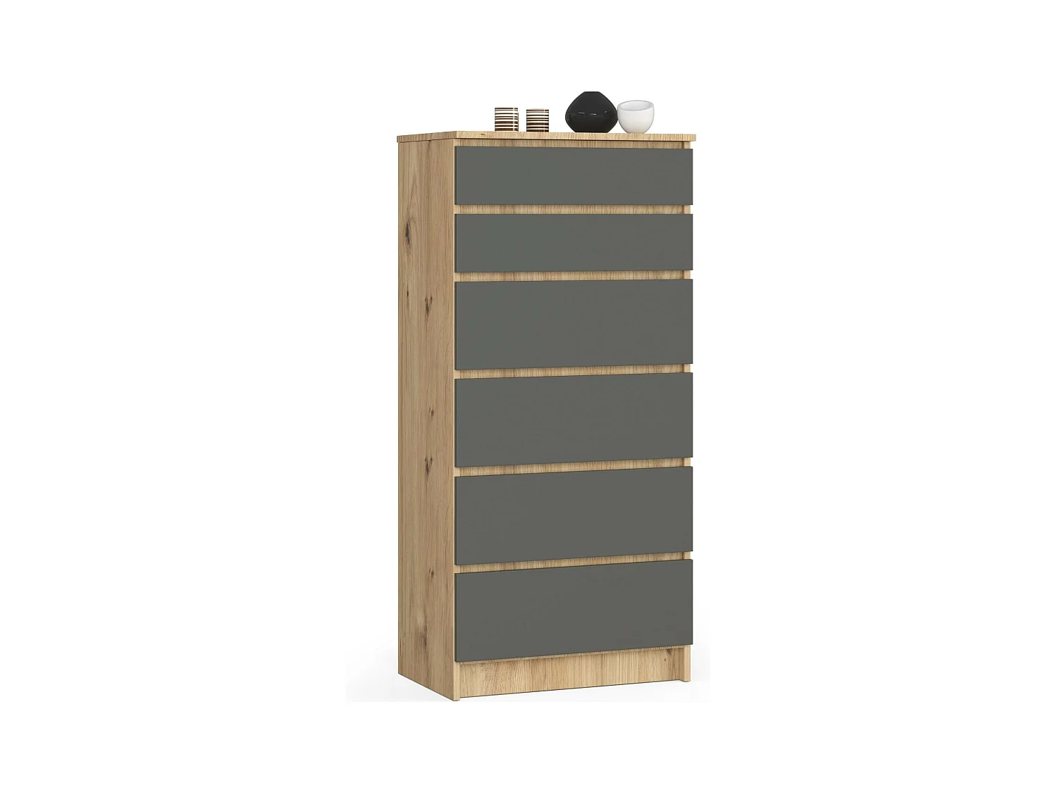 Commode AKORD K60 Chêne Artisan 60 cm 6 tiroirs façade Gris Graphite 60x40x130 cm