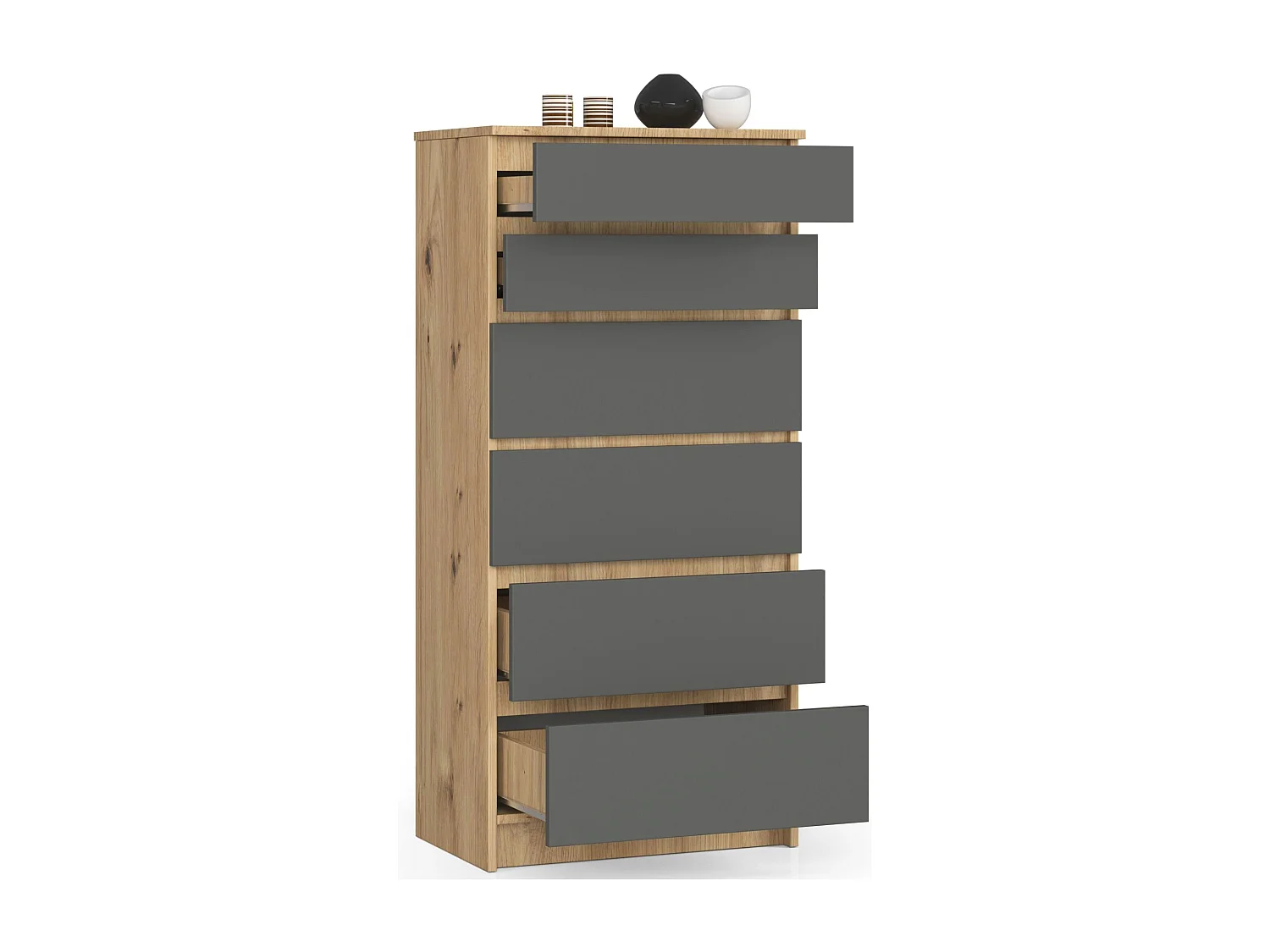 Ladekast K60 met 6 Lades / AKORD Furniture Factory / Artisan Eik - Grafietgrijs / 60 x 130 x 40 cm