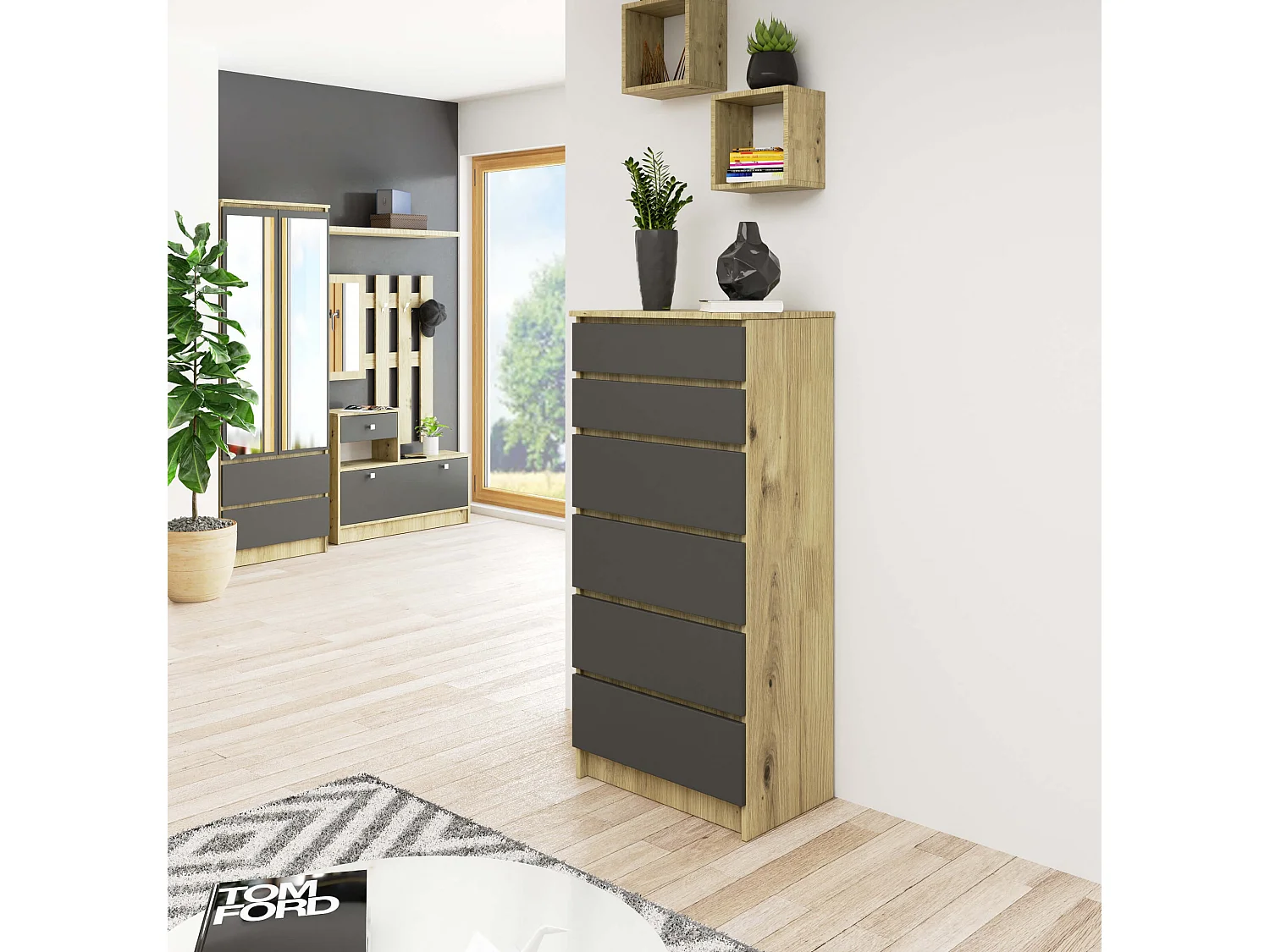 Ladekast K60 met 6 Lades / AKORD Furniture Factory / Artisan Eik - Grafietgrijs / 60 x 130 x 40 cm