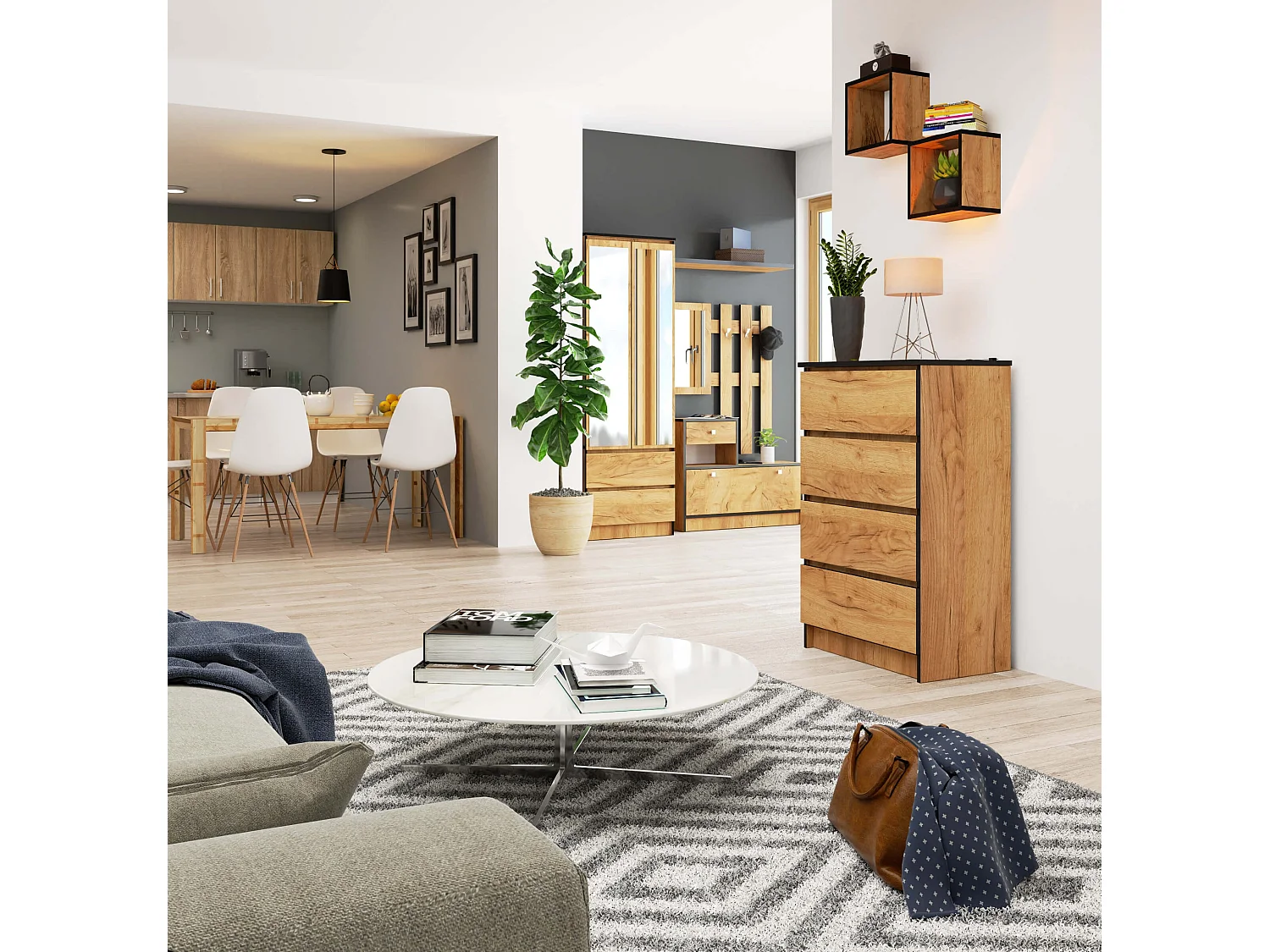 Cómoda AKORD K60 Roble Craft 60 cm 4 cajones frente en color Roble Craft 60x40x99 cm