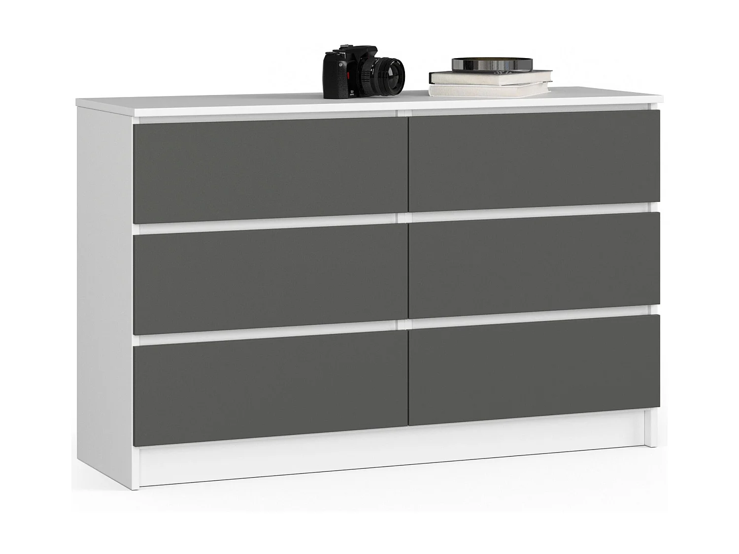 Witte en Grafietgrijze Staande Ladekast K120 met 6 Laden, Matte Afwerking