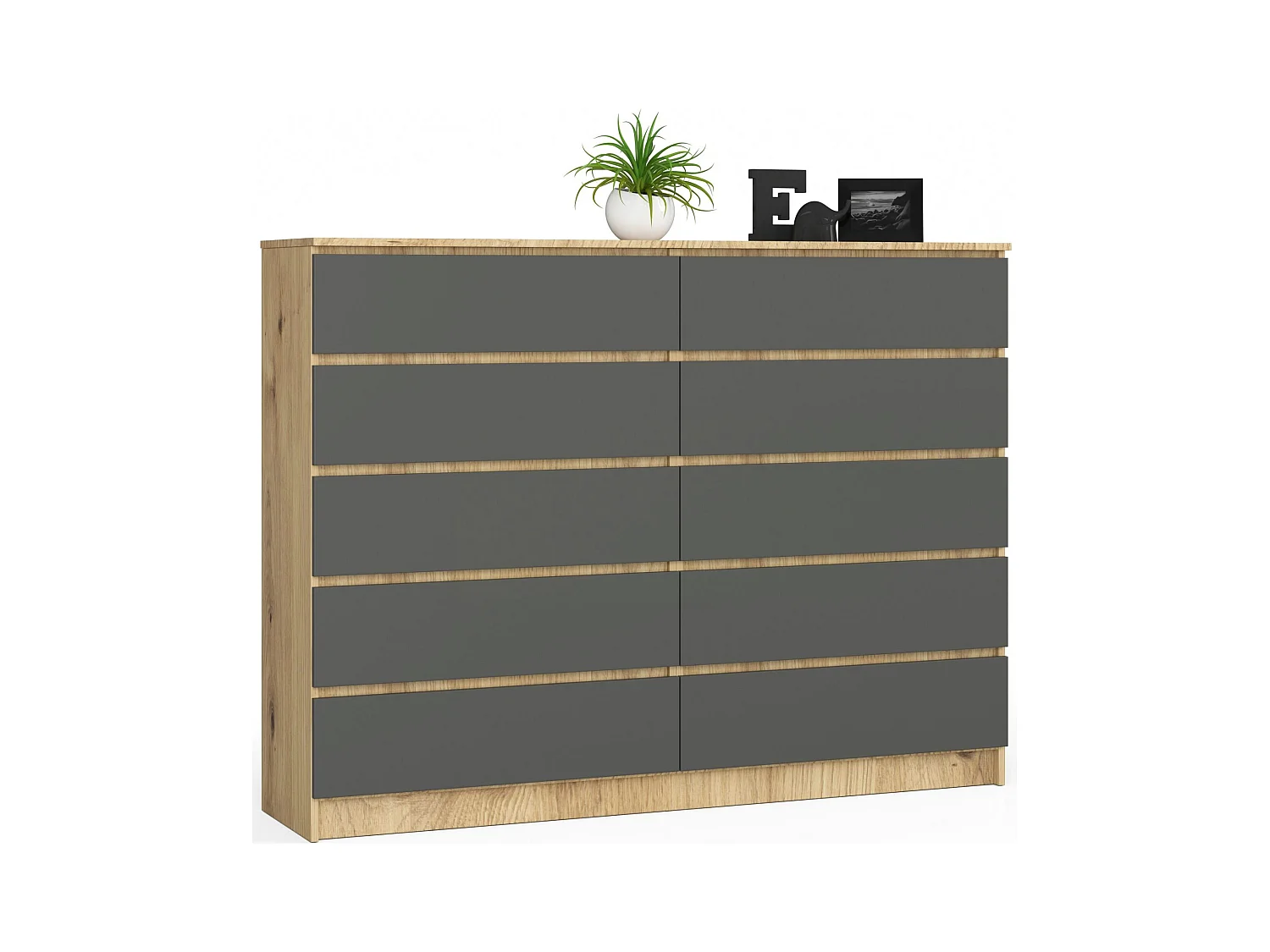 Kommode AKORD K160 Eiche Artisan 160 cm 10 Schubladen Front Graphitgrau B160 x H121 x T40 cm