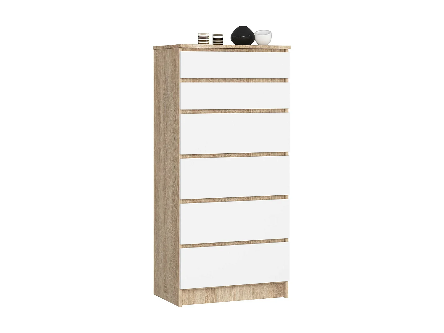 Cassettiera AKORD K60 Cassettiera Sonoma Quercia 60 cm 6 cassetti inserto frontale Bianco 60x40x130 cm