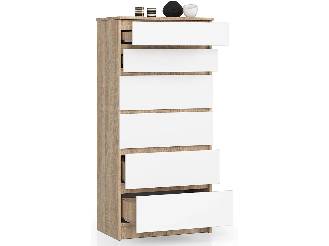 Cassettiera AKORD K60 Cassettiera Sonoma Quercia 60 cm 6 cassetti inserto frontale Bianco 60x40x130 cm