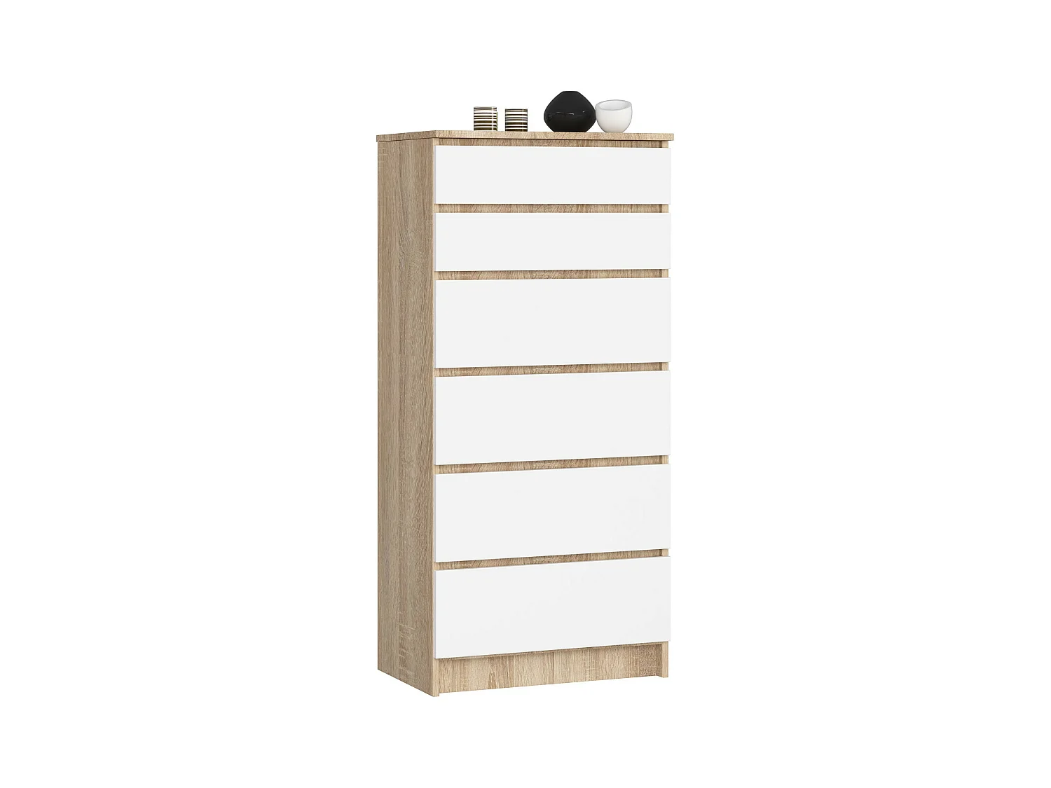 Commode AKORD K60 Chêne Sonoma 60 cm 6 tiroirs façade Blanche 60x40x130 cm