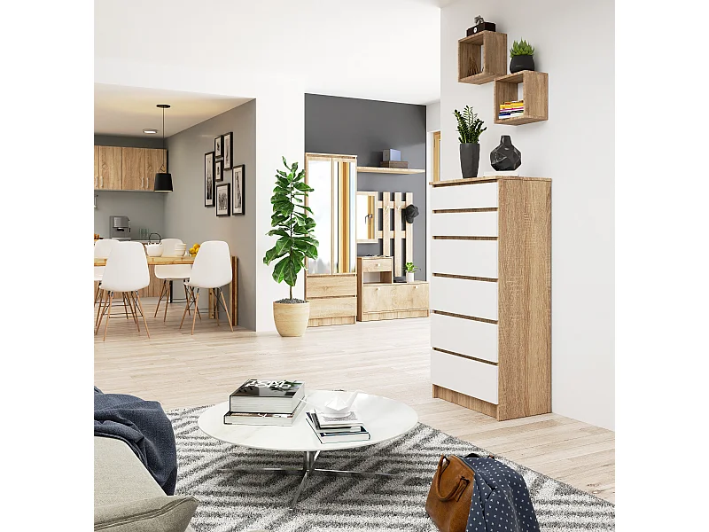 Ladekast K60 met 6 Lades / AKORD Furniture Factory / Sonoma Eik - Wit / 60 x 130 x 40 cm